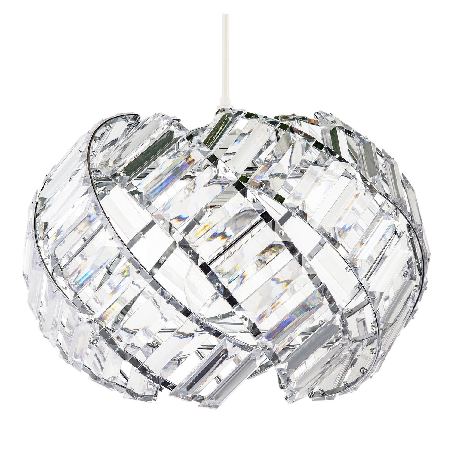 Modern Chrome Pendant Lamp Shade with Curved Strips and Acrylic Prisms Image 4