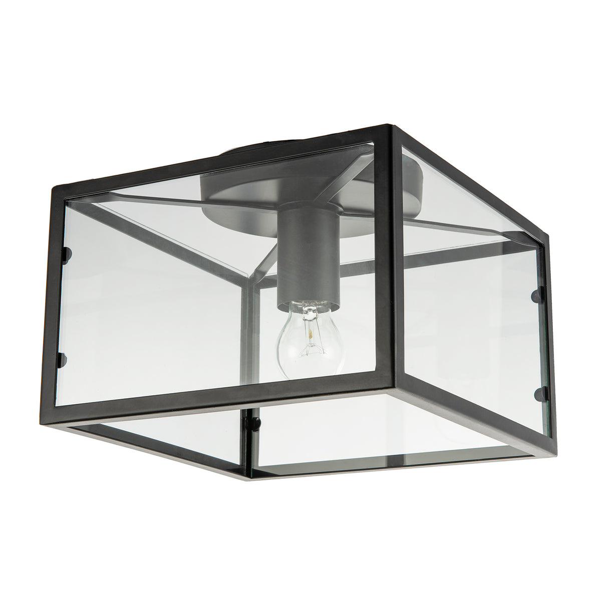 Industrial Square Box Matte Black Ceiling Light Clear Glass Sides