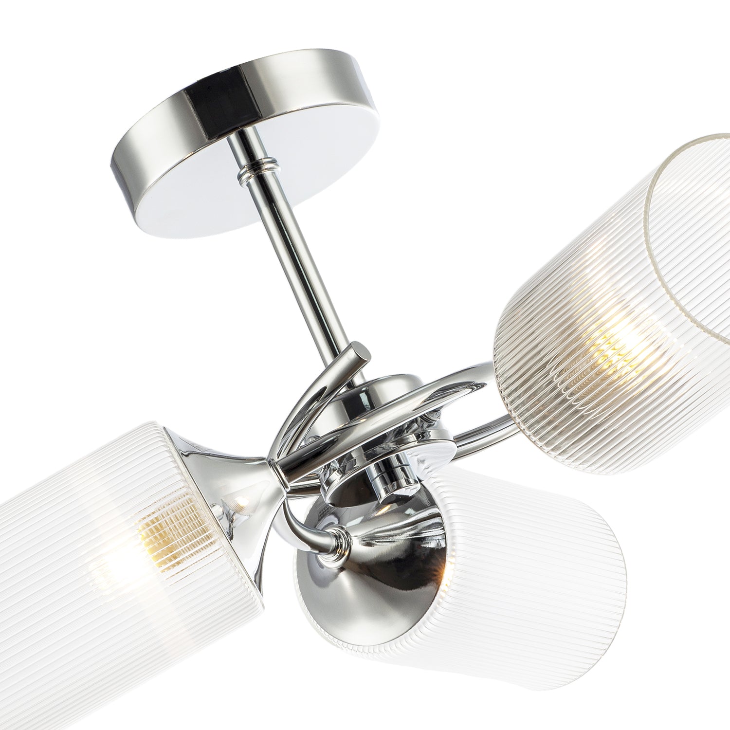 Modern Chrome Ceiling Light with Cylindrical Lined Clear Glass Shades Image 5