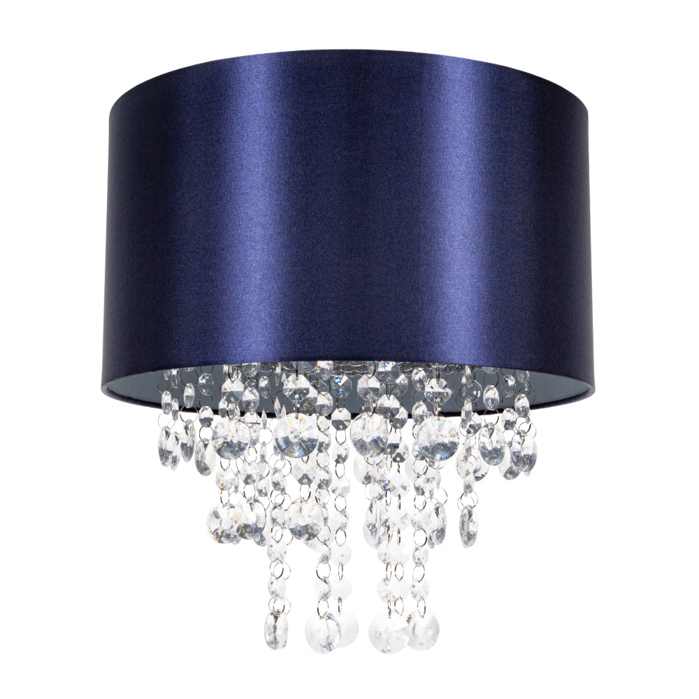 Modern Navy Satin Fabric Pendant Light Shade with Transparent Acrylic Droplets Image 1