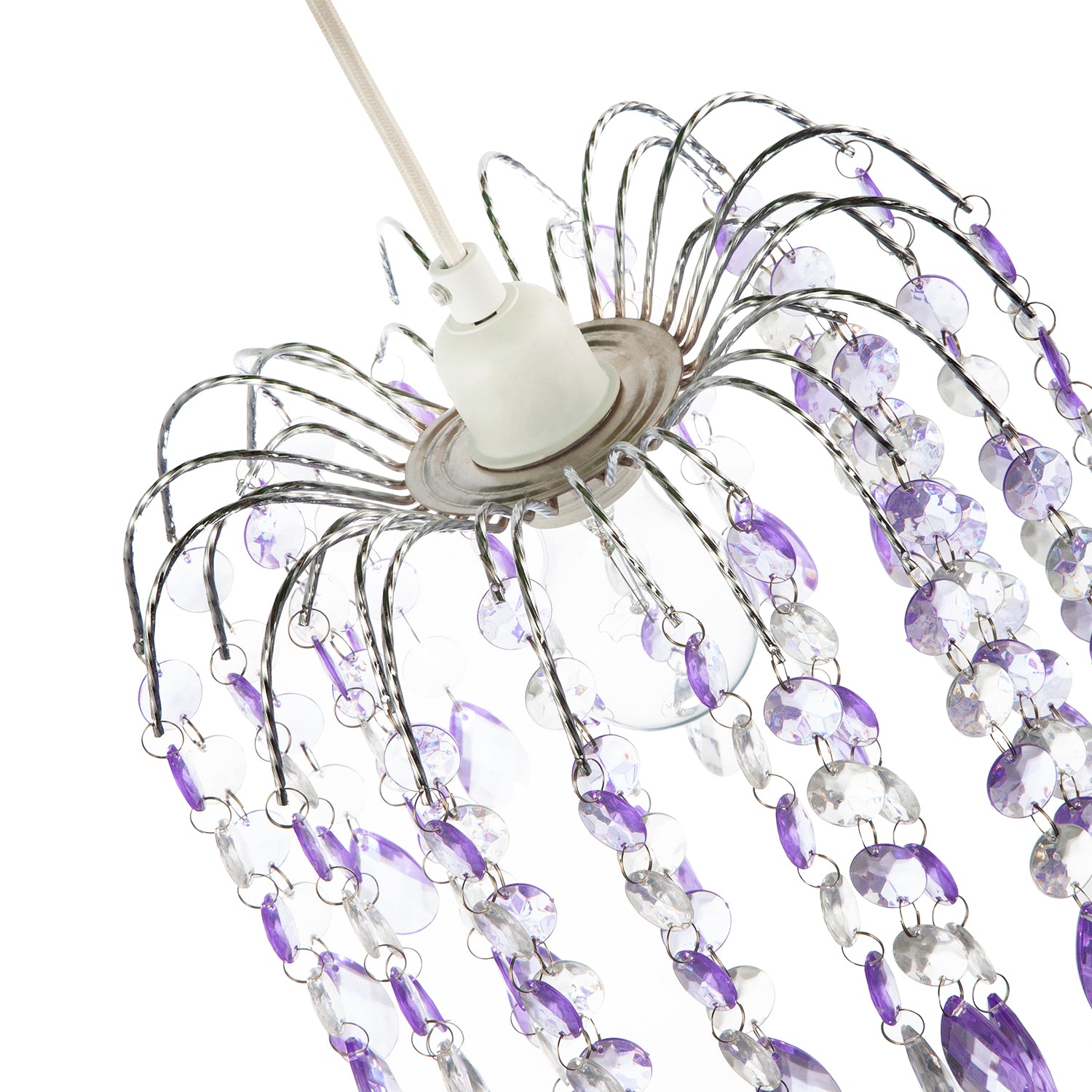 Modern Waterfall Pendant Shade with Lilac and Clear Acrylic Drops Image 4