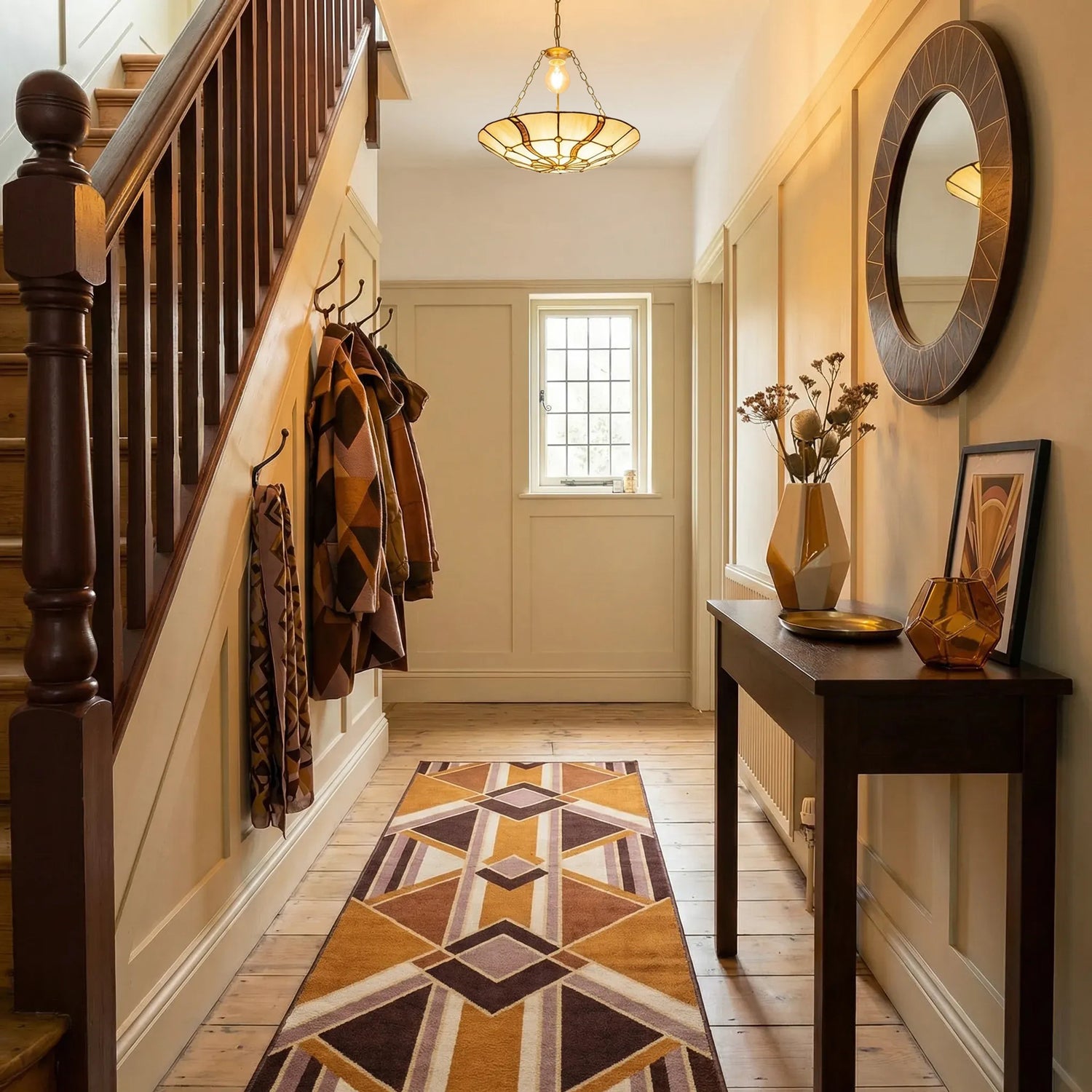 Amber Toned Circular Tiffany Stained Glass Pendant Ceiling Light Shade Image 6