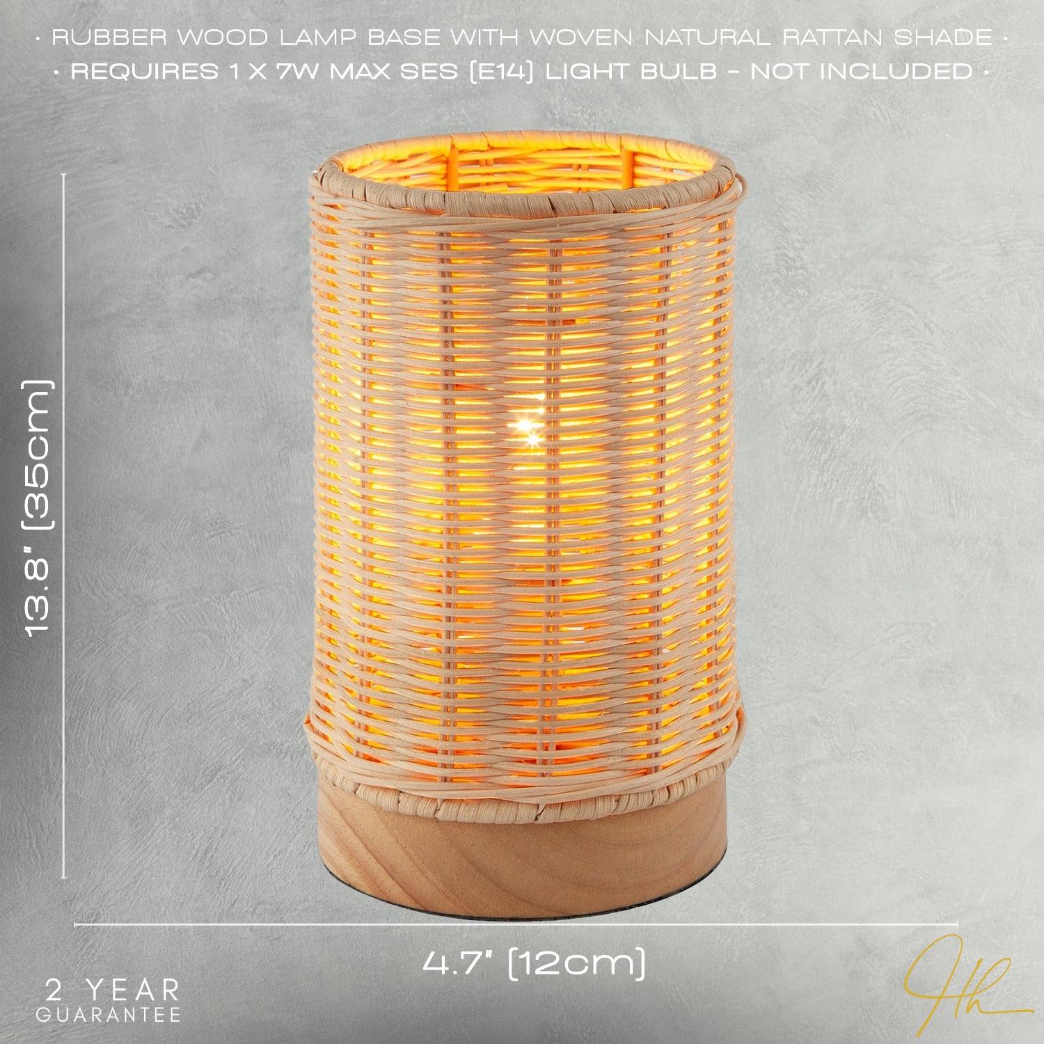 Traditional Natural Woven Rattan Table Lamp with Rubber Wood Base Image 7