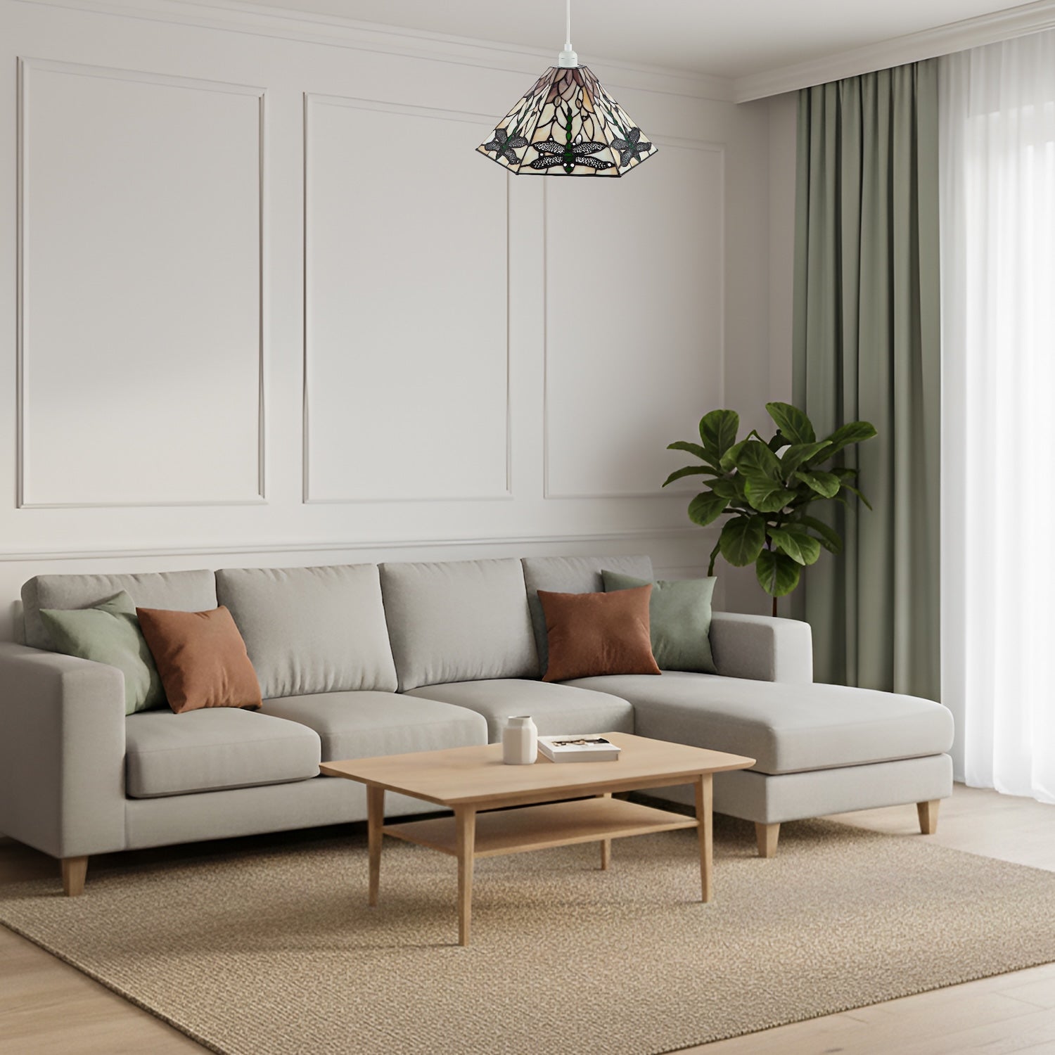 Green Dragonfly Tiffany Glass Pendant Light Shade with Hexagonal Shape Image 6