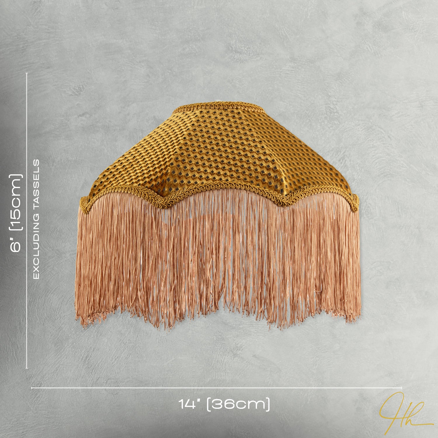 Golden Ochre Victorian Scallop Pendant Light Shade with Long Tassels Image 7