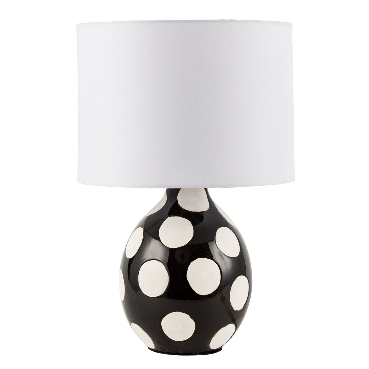 Modern Ceramic Glossy Black Table Lamp with White Polka Dot Spots Image 1