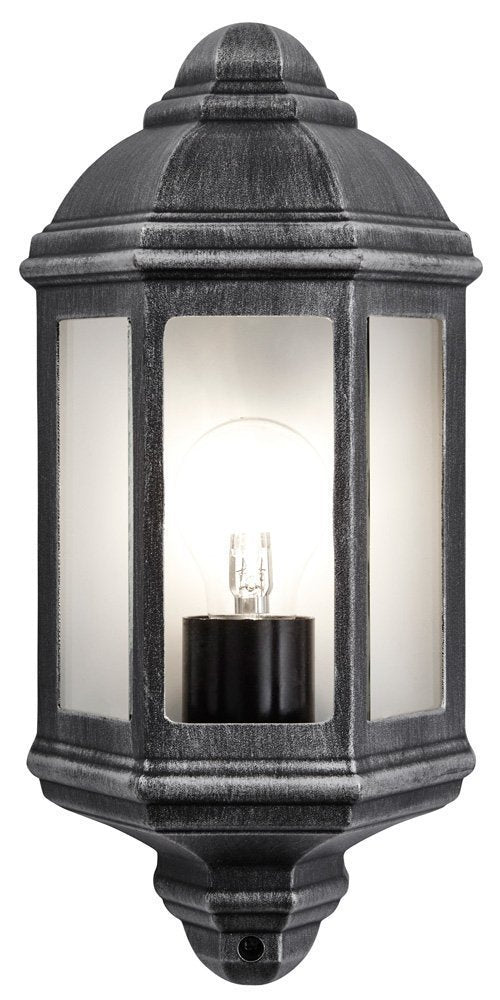 Traditional Outdoor Black/Silver Cast Aluminium Flush Wall Lantern Light Fitting Image 1