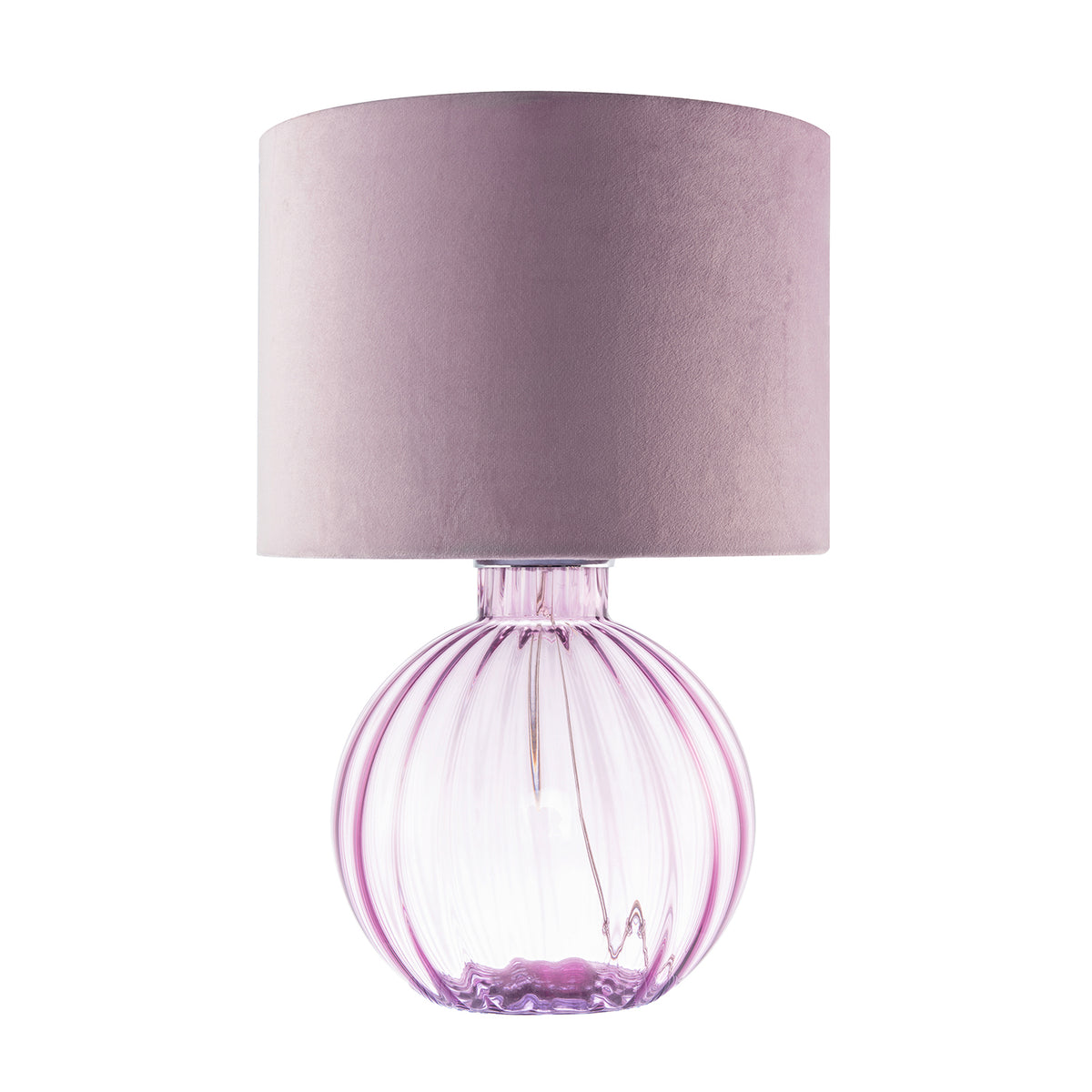 Contemporary Ribbed Glass Table Lamp Velvet Fabric Shade