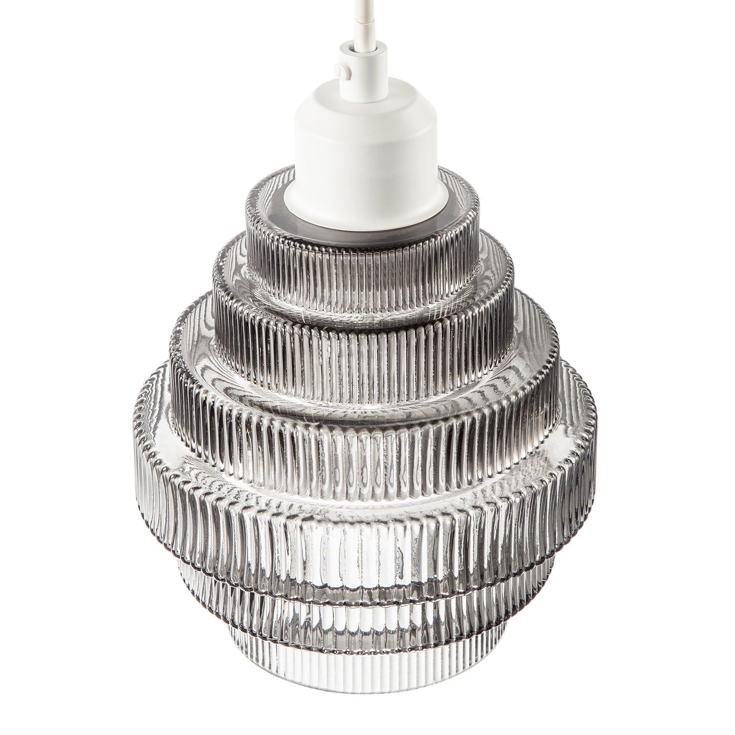 Tiered Stepped Design Smoked Ribbed Glass Pendant Ceiling Light Shade Image 3