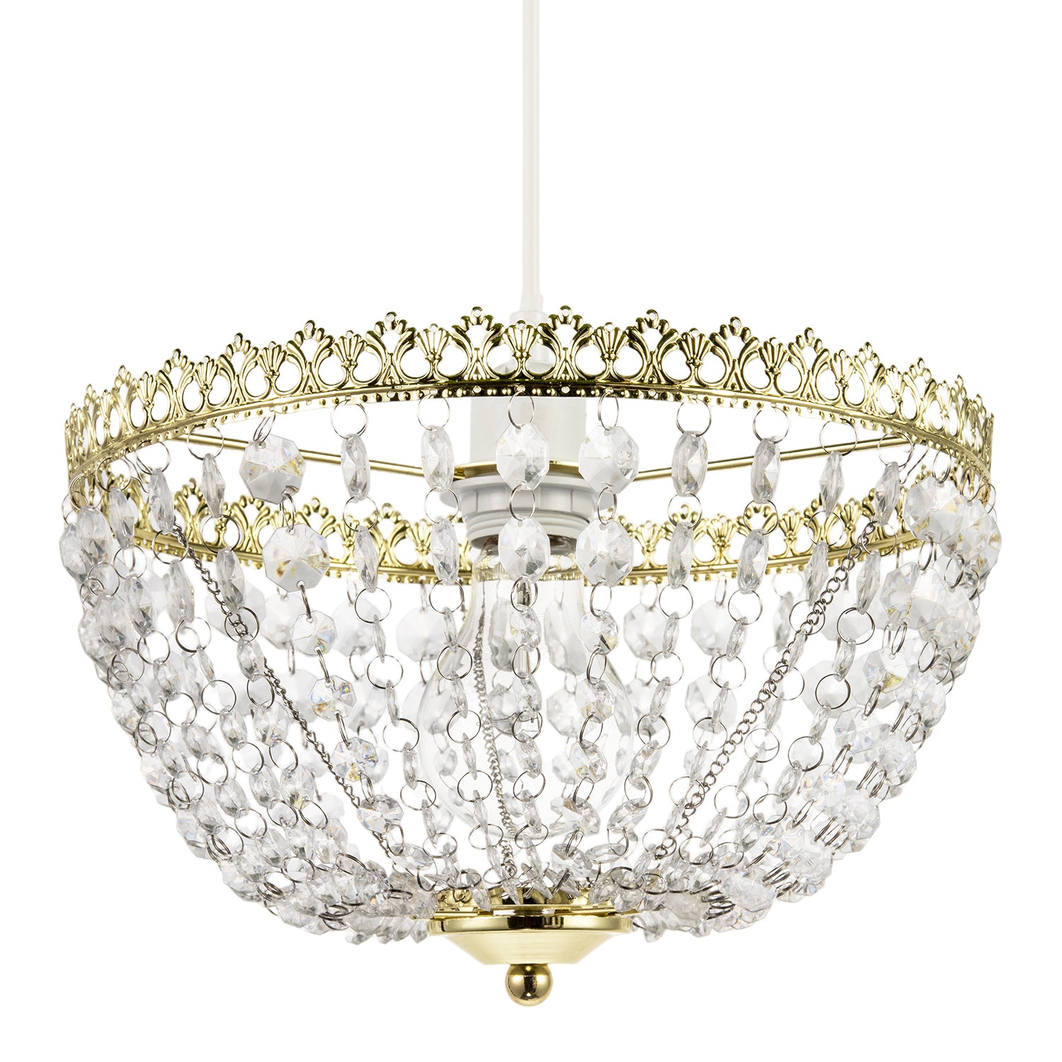 Circular Crown Pendant Shade in Polished Gold with Clear Acrylic Beads Image 1