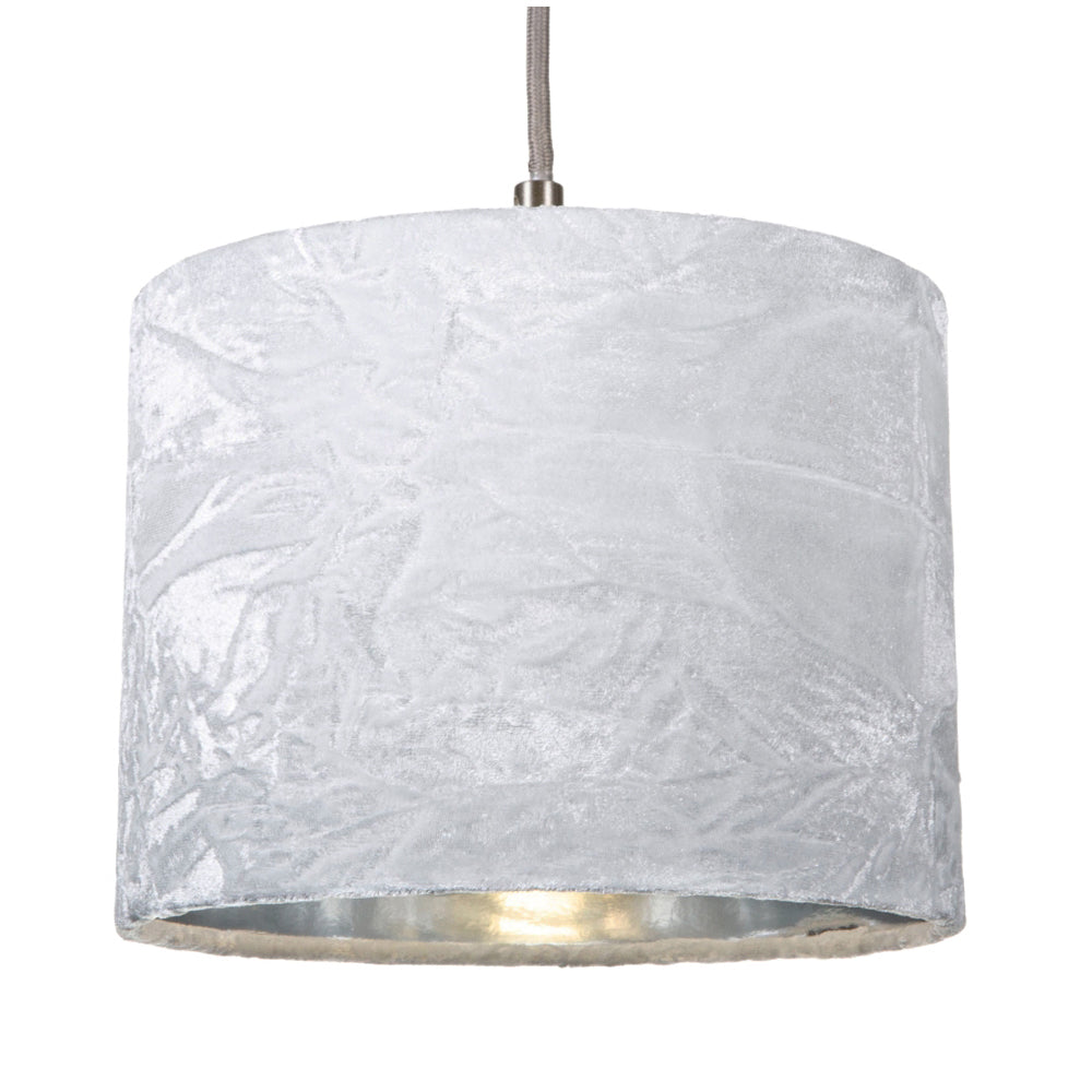 Modern White Crushed Velvet 8" Table/Pendant Lampshade with Shiny Silver Inner Image 2