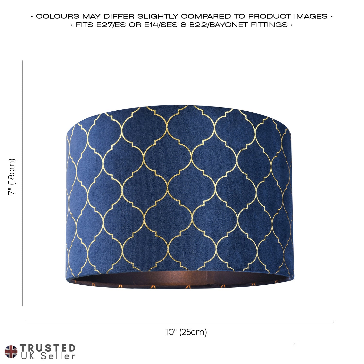 Modern Soft Brushable Midnight Blue Velvet 25cm Lamp Shade with Gold Foil Decor Image 6