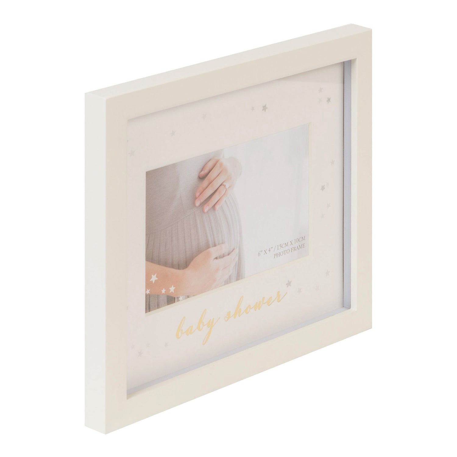 Ivory White Baby Shower Picture Frame with Silver Foil Stars and Gold Lettering Image 2