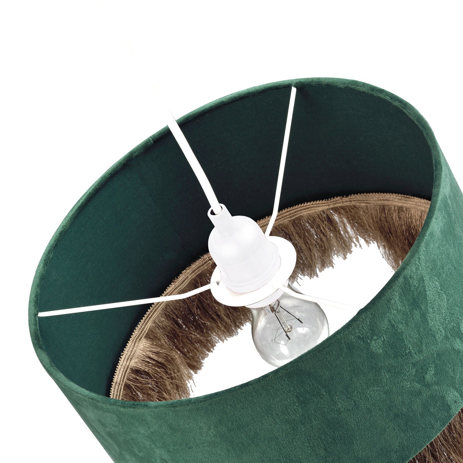 Modern Forest Green Soft Velvet Circular Pendant Light Shade with Gold Tassels Image 3