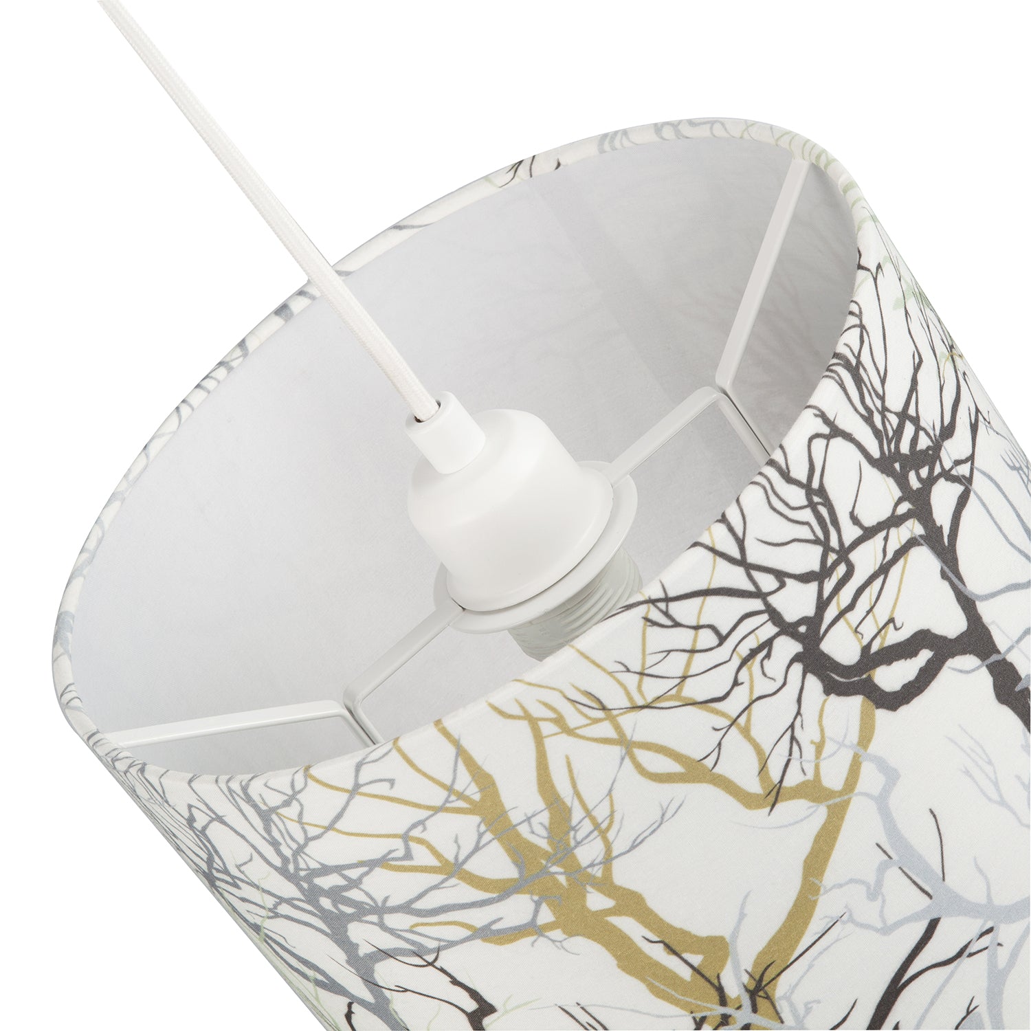 Modern Off-White Lamp Shade with Silver Gold and Black Woodland Trees Decoration Image 5