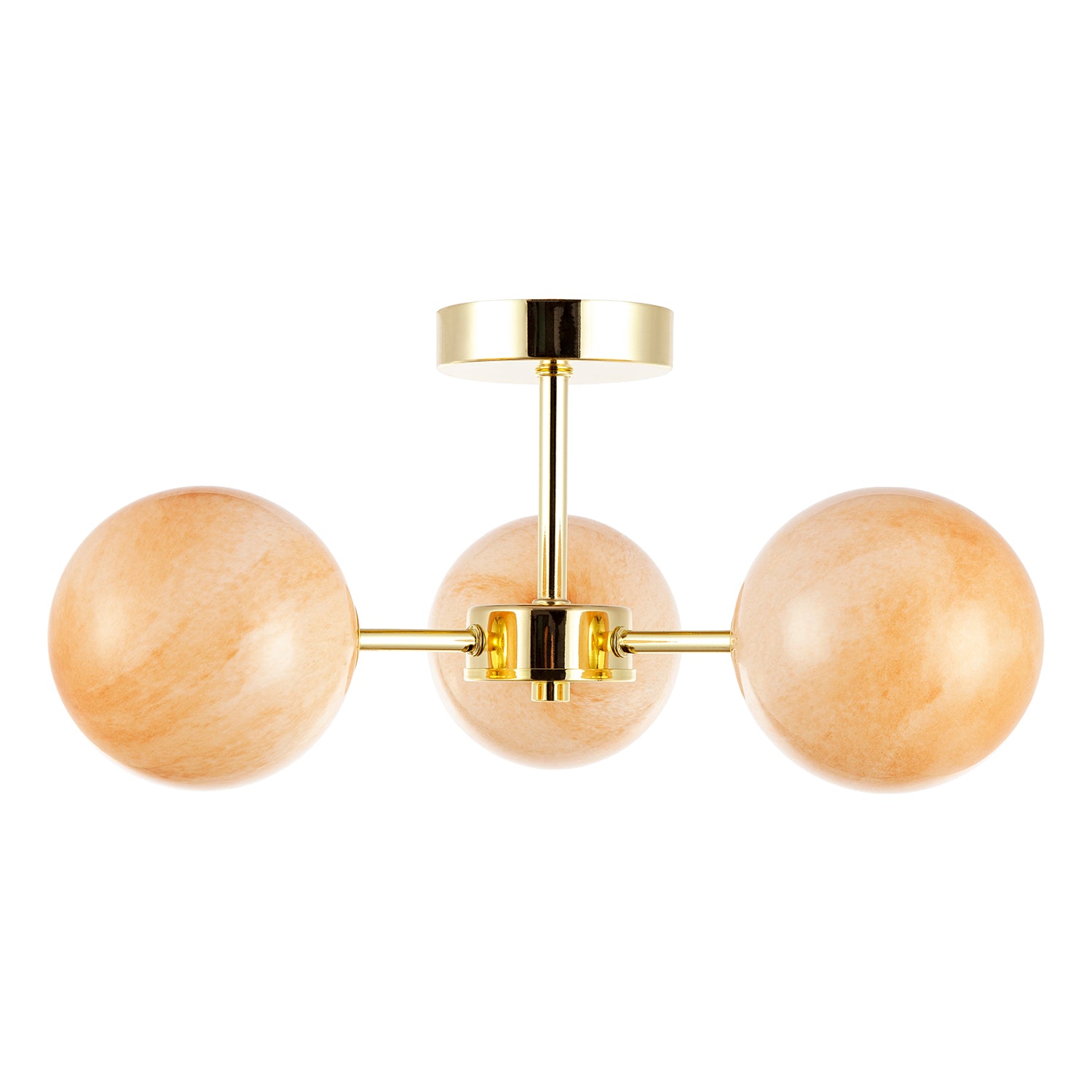 Designer Polished Gold Ceiling Light with Amber Marble Glass Shades Image 5