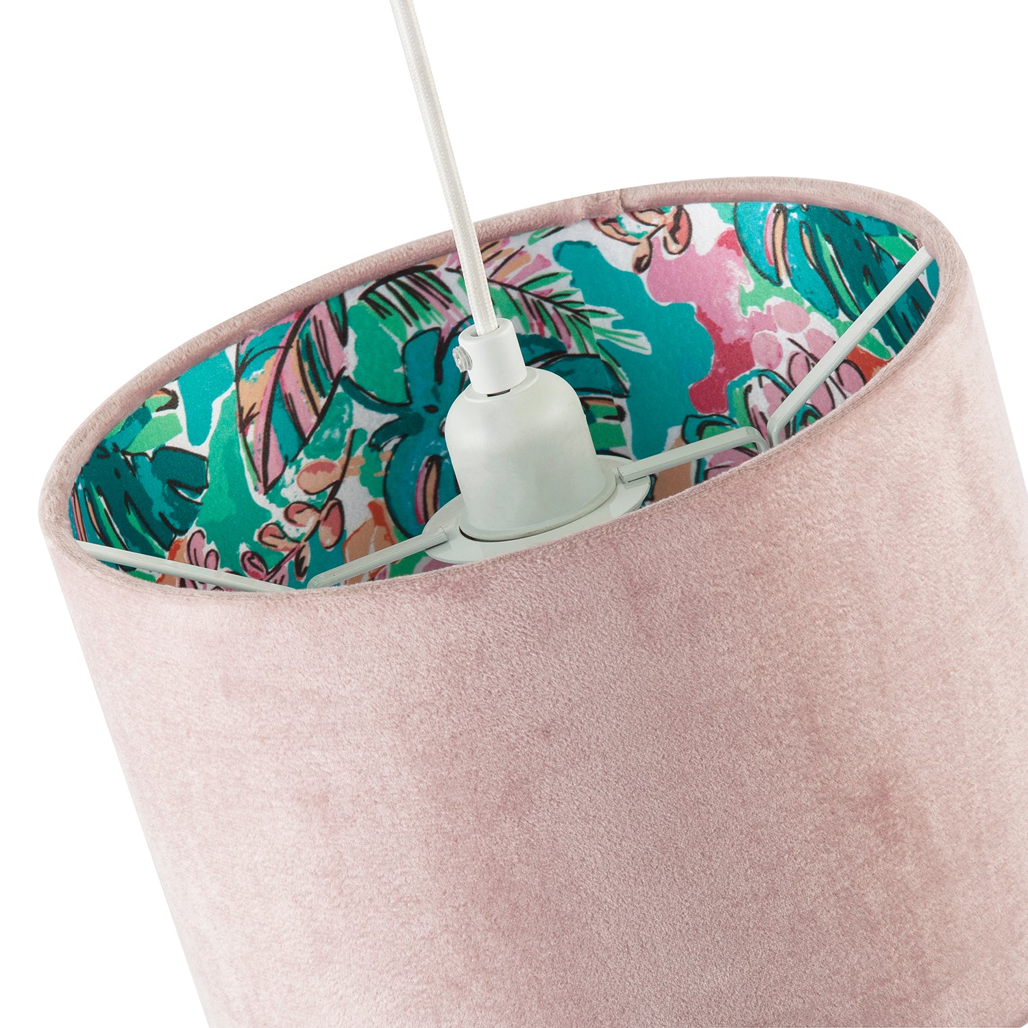 Rose Pink Velvet Drum Lamp Shade with Inner Watercolour Floral Pattern Image 3