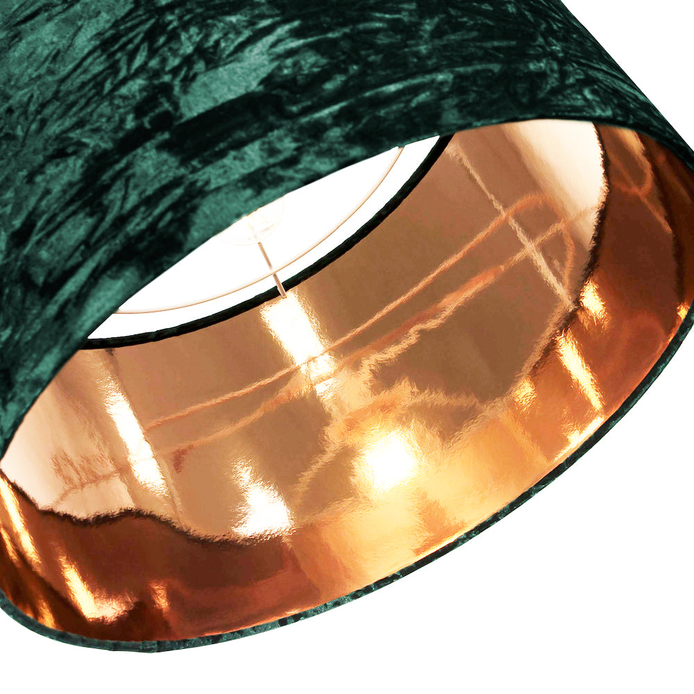 Modern Green Crushed Velvet 20" Floor/Pendant Lampshade with Shiny Copper Inner Image 2