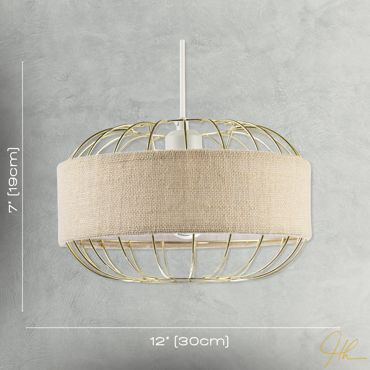 Unique Pendant Shade with Gold Metal Wire Frame and Linen Fabric Band Image 7