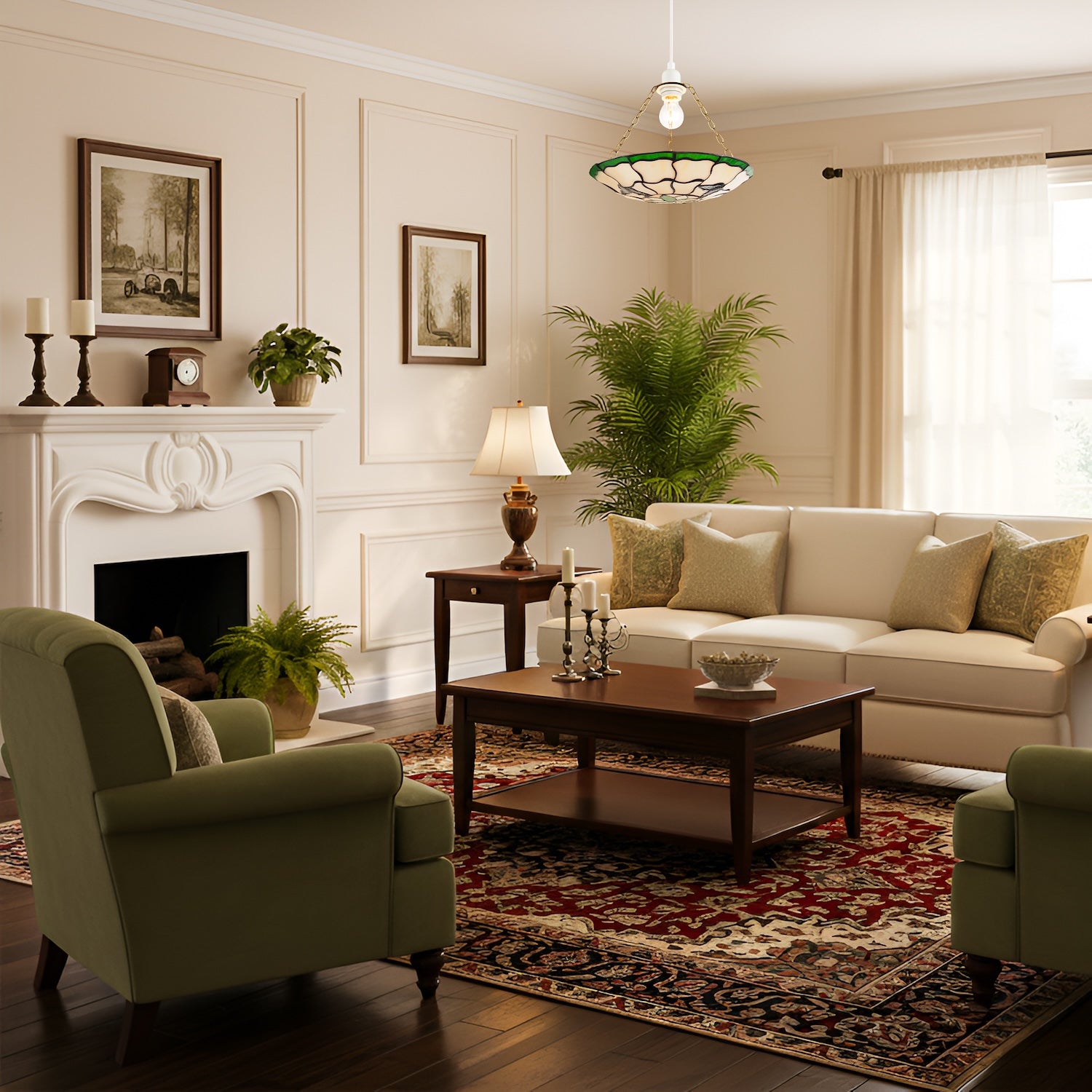 Traditional Butterfly Tiffany Glass Green Pendant Lighting Shade Image 6