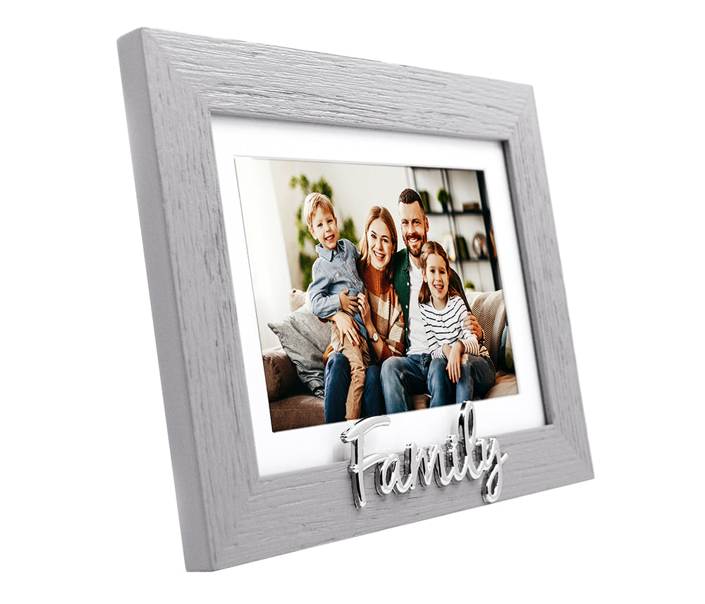 Grey Woodgrain Effect Family Picture Frame with Silver Letters - 6x4" or 7x5" Image 2