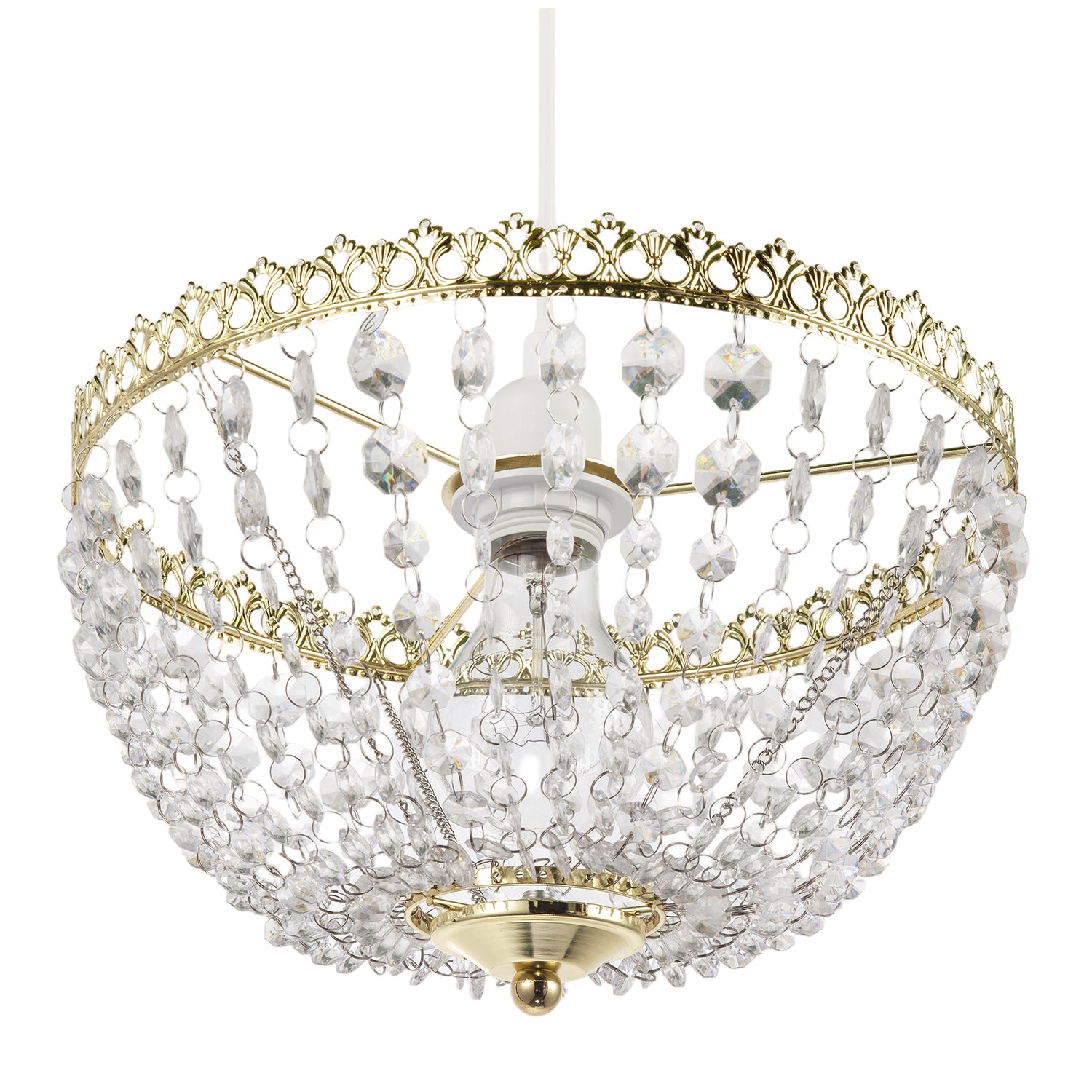 Circular Crown Pendant Shade in Polished Gold with Clear Acrylic Beads Image 5