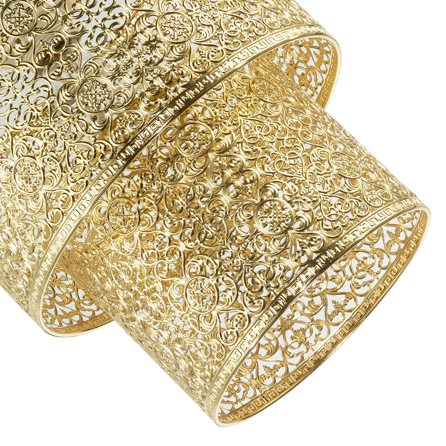 Moroccan Double Drum Tier East Fit Pendant Shade in Polished Gold Image 4