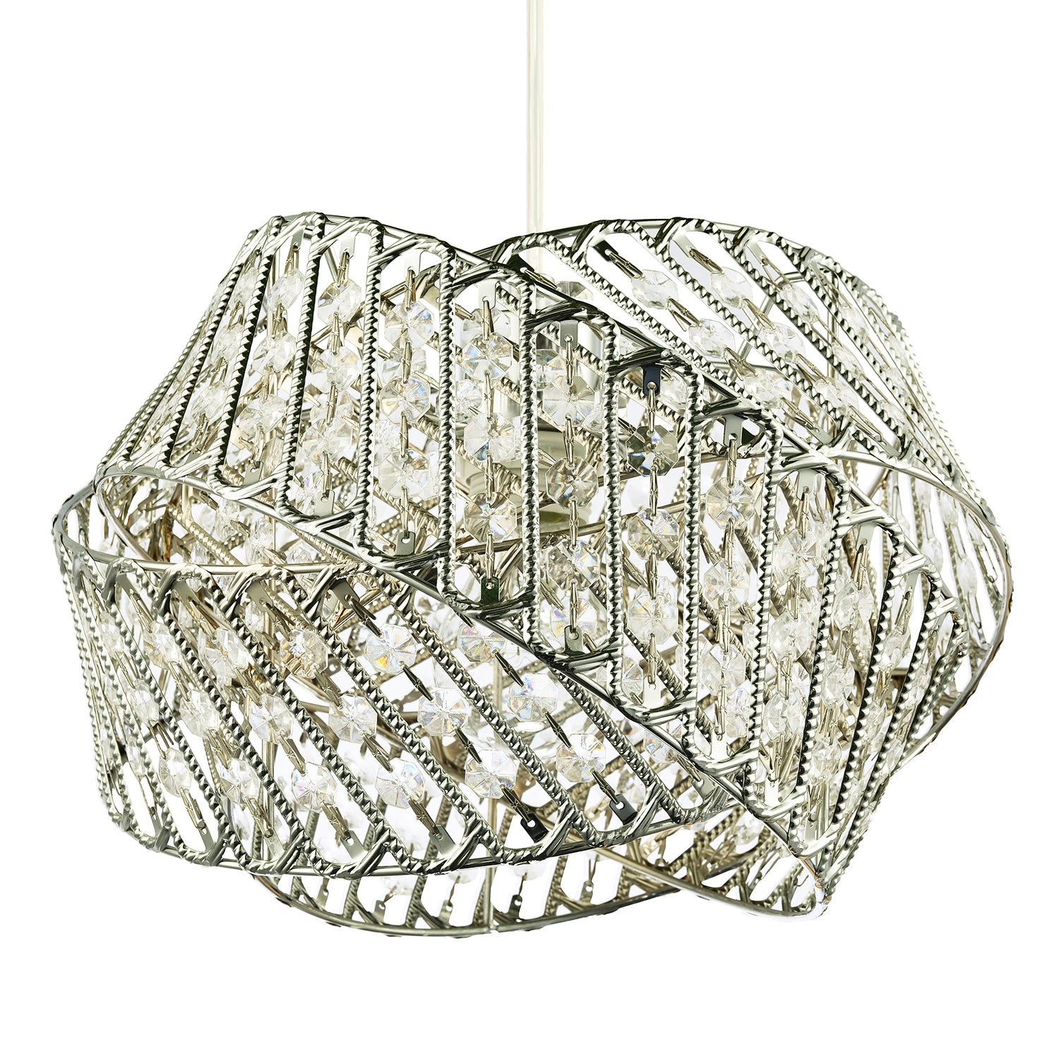 Designer Triple Ring Chrome Pendant Light Shade with Small Clear Acrylic Beads Image 2