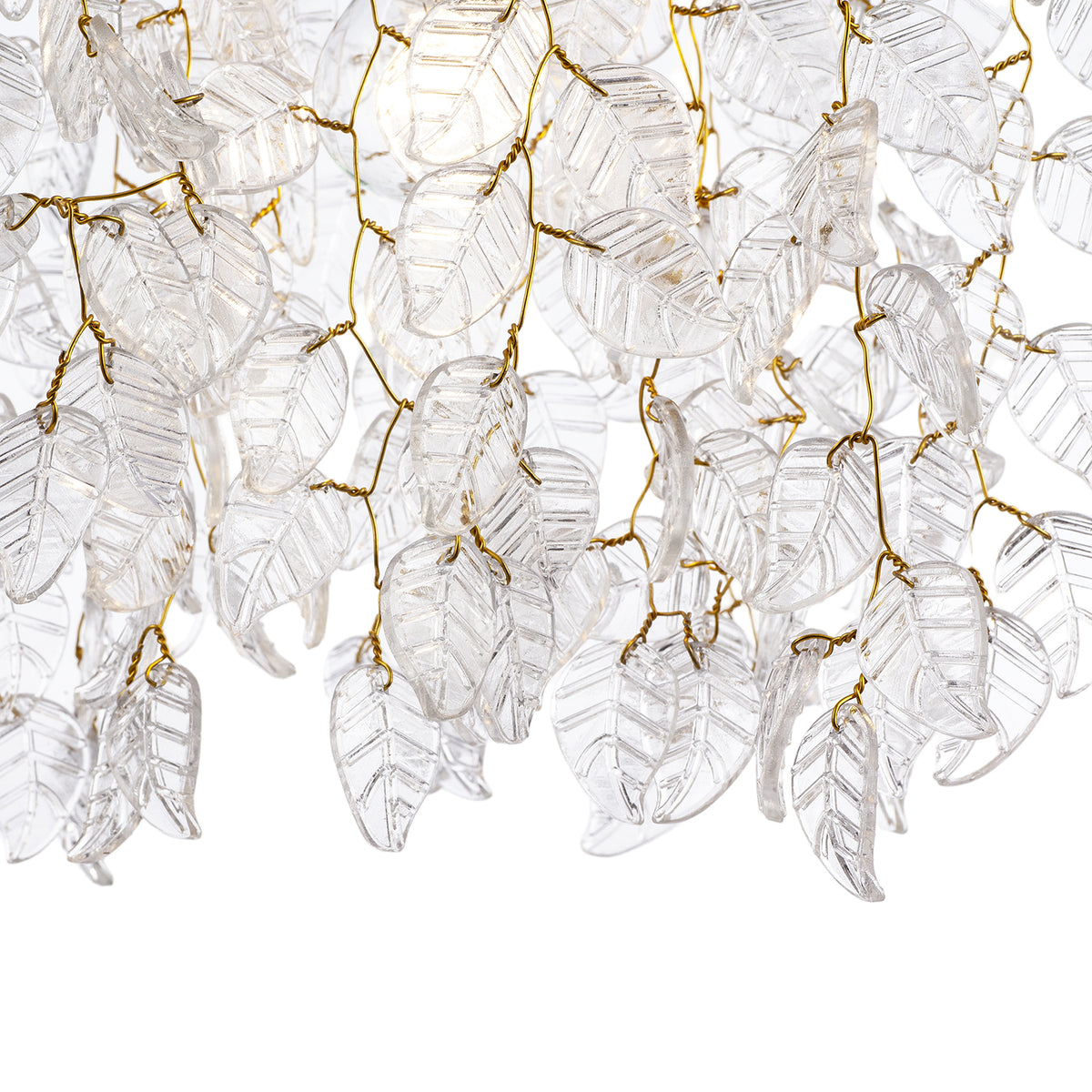 Clear Glass Leaf Cascading Chandelier Pendant Shade in Gold Plated Image 8