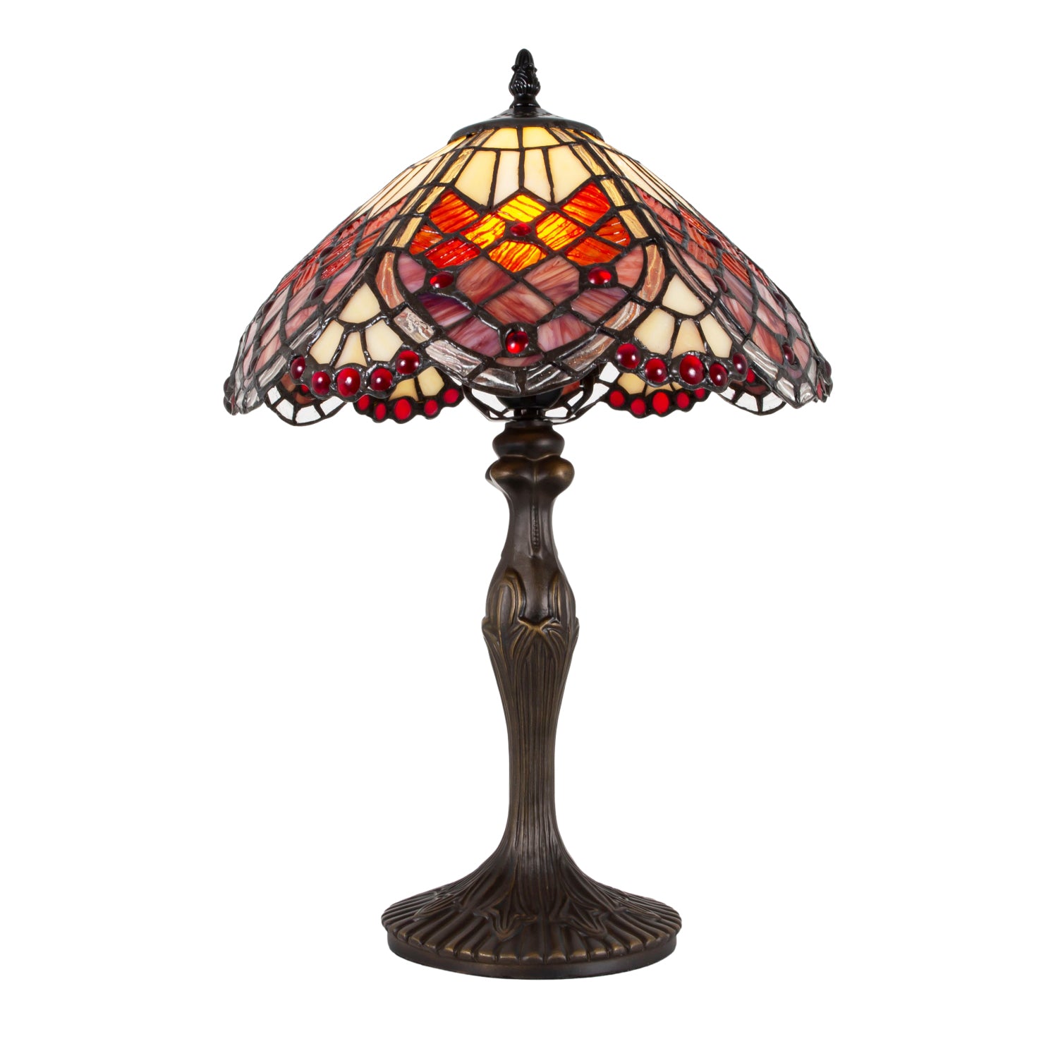 Stylish and Chic Red and Burnt Orange 12" Tiffany Lamp with Multiple Round Beads Image 1