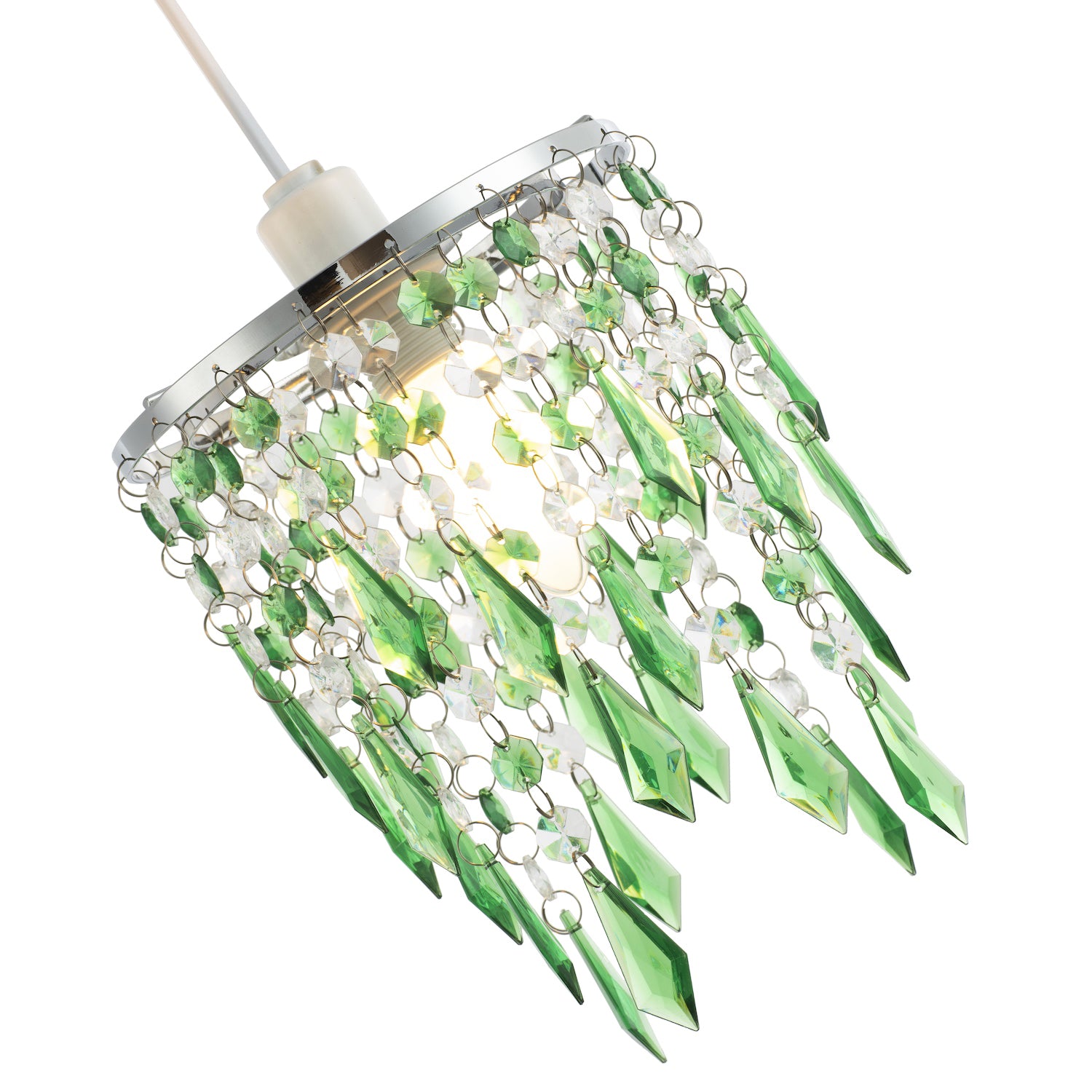 Modern Waterfall Design Pendant Shade with Clear/Emerald Acrylic Drops and Beads Image 4