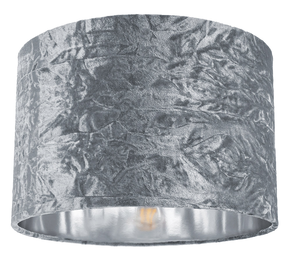 Modern Silver Crushed Velvet 12" Table/Pendant Lampshade with Shiny Silver Inner Image 1