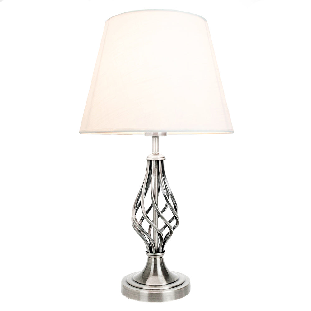 Traditional Satin Nickel Table Lamp Barley Twist Base Linen Shade