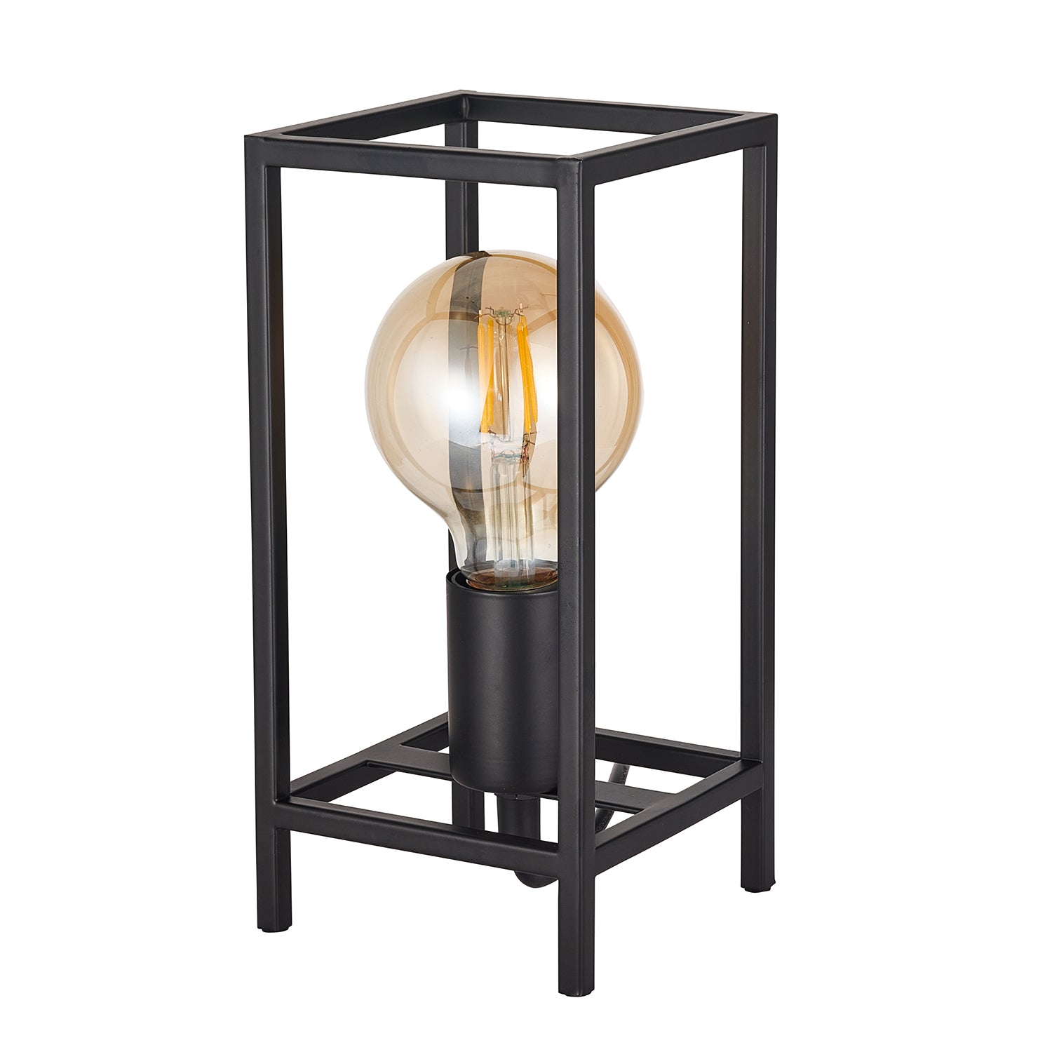 Vintage and Industrial Style Matte Black Table Lamp with Rectangular Cage Design Image 2