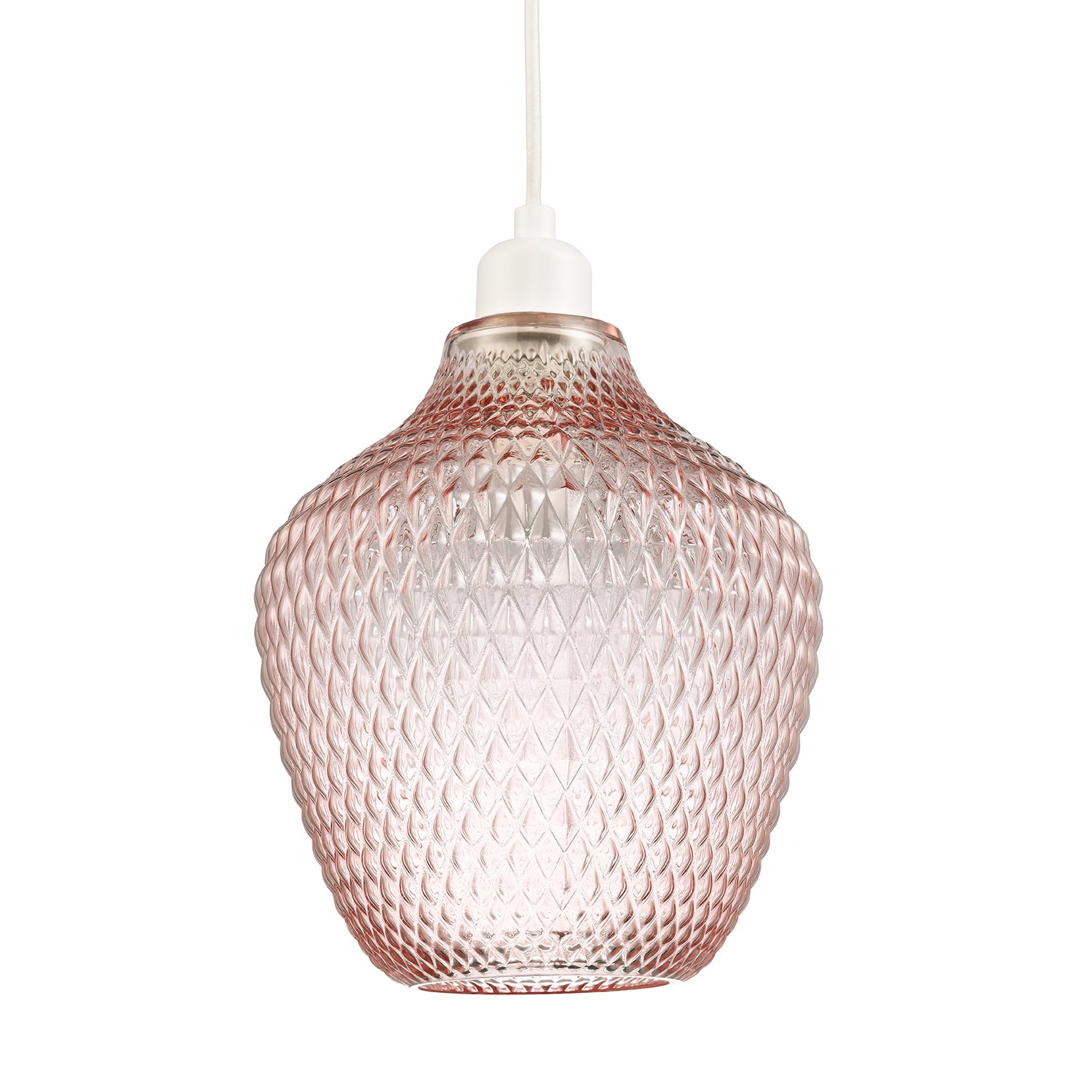 Modern Designer Soft Blush Pink Curvy Diamond Etched Glass Pendant Lamp Shade Image 3