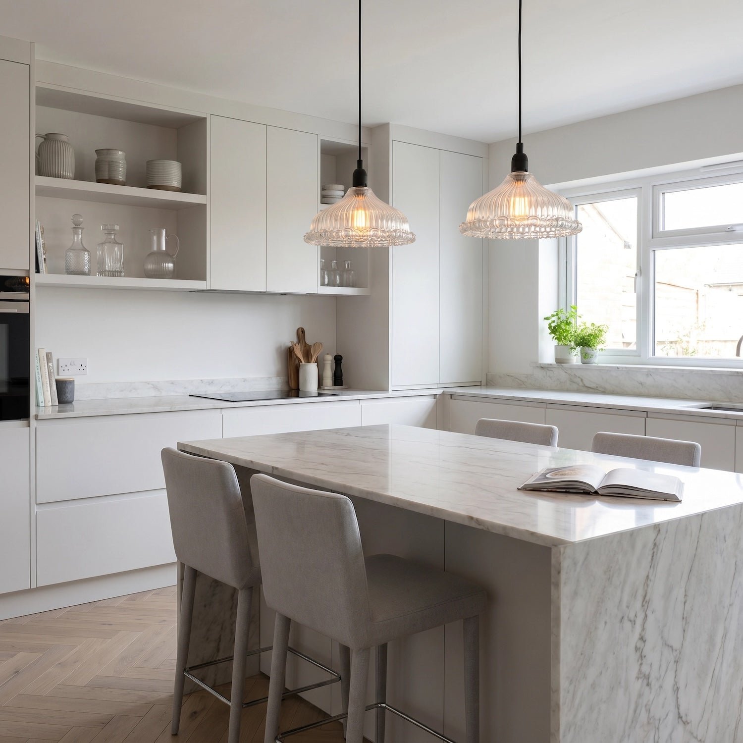 Modern Clear Line Ribbed Glass Pendant Light Shade with Moulded Edge Image 6