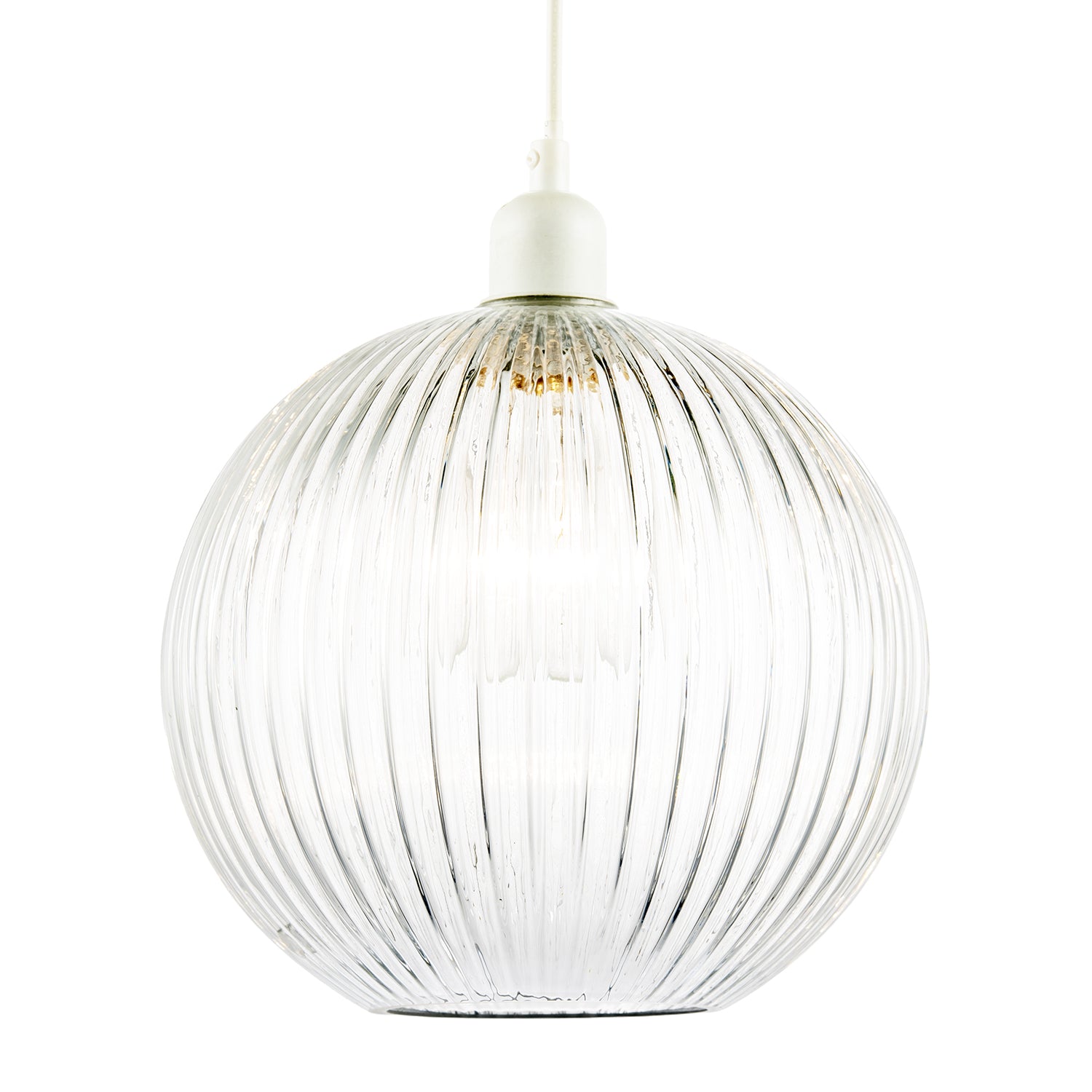 Modern Clear Transparent Line Ribbed Glass Round Pendant Light Shade Image 2