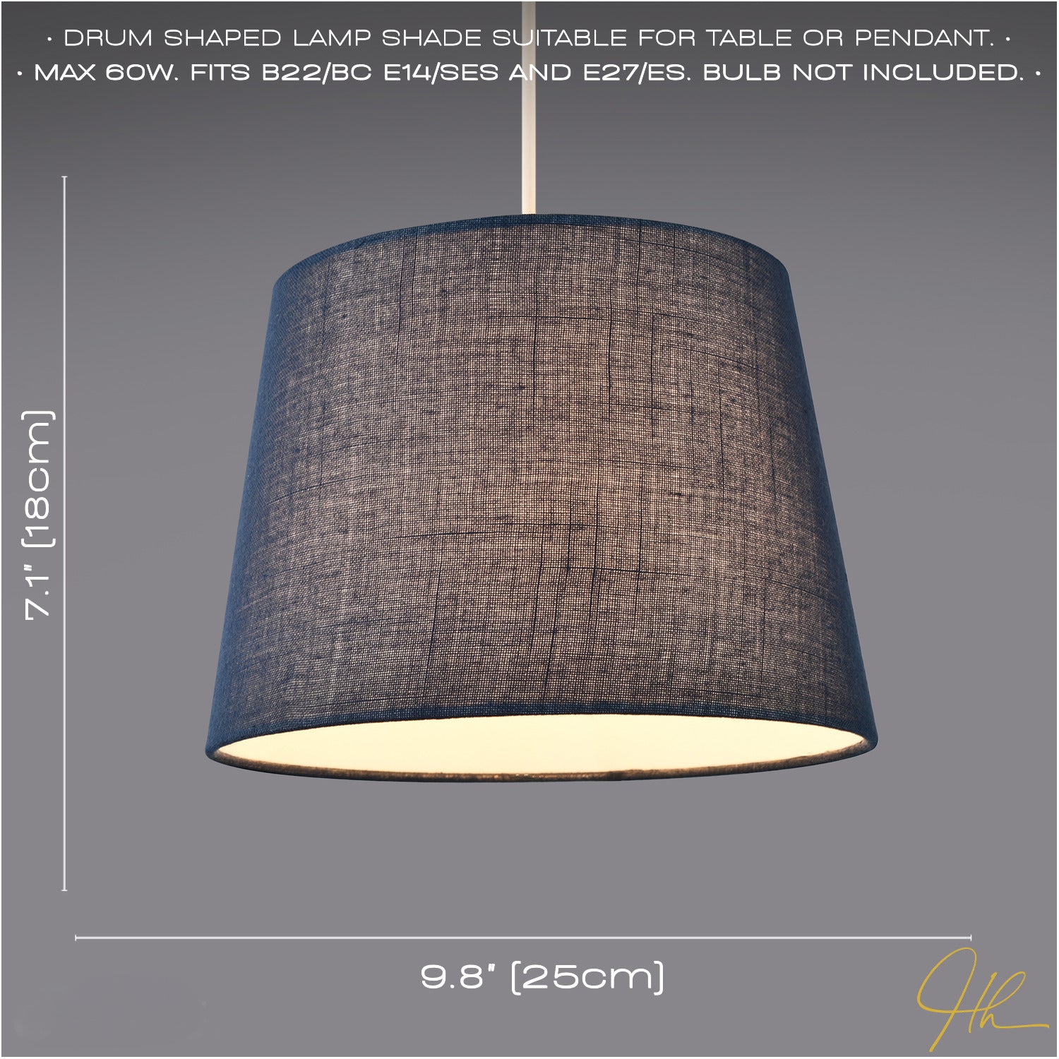 Modern Denim Effect Navy Midnight Blue Linen Fabric Drum Lamp Shade Image 6