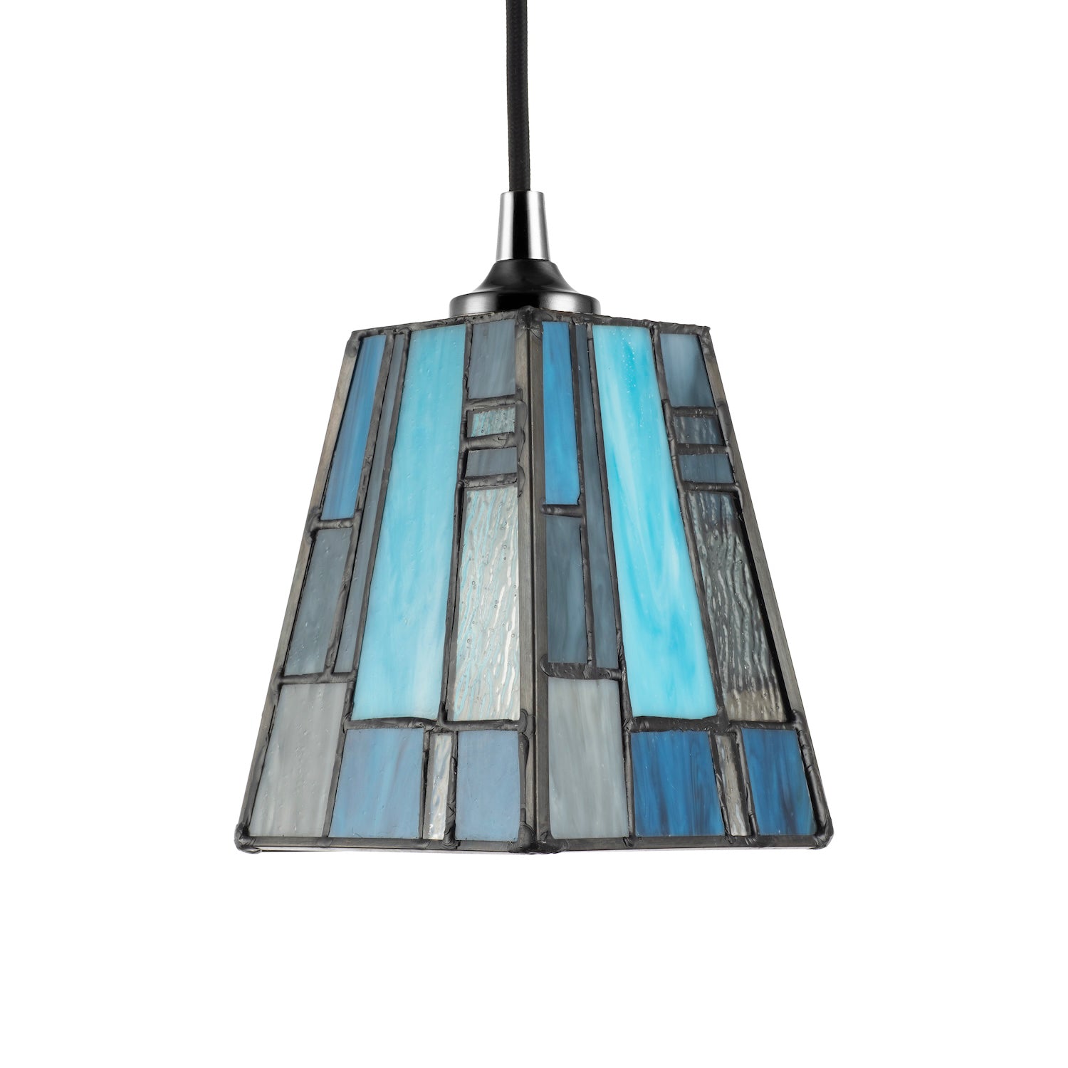 Art Deco Tiffany Stained Glass Pendant Lamp Shade with Pale and Navy Blue Panels Image 1