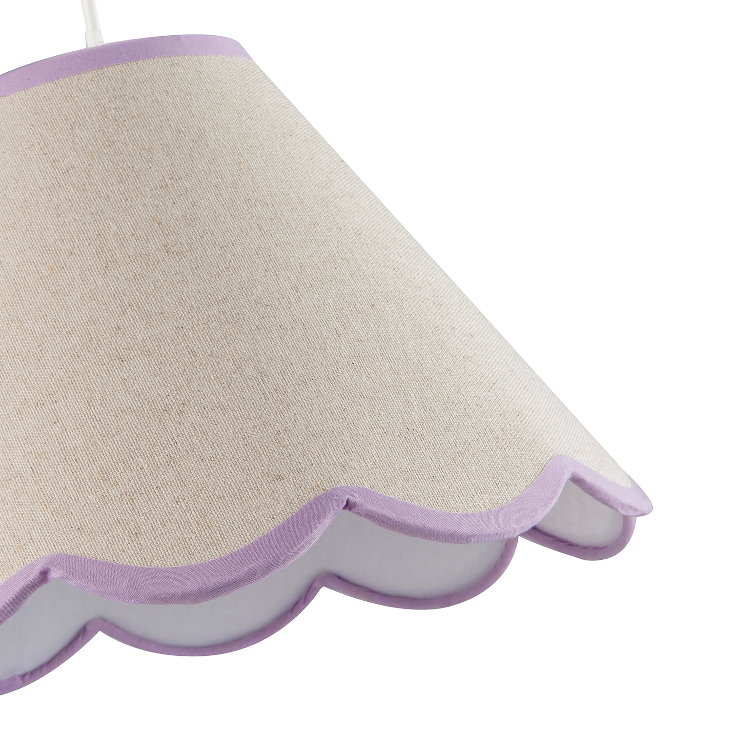 Scallop Edge Natural Textured Linen Coolie Lamp Shade with Lilac Trims Image 8