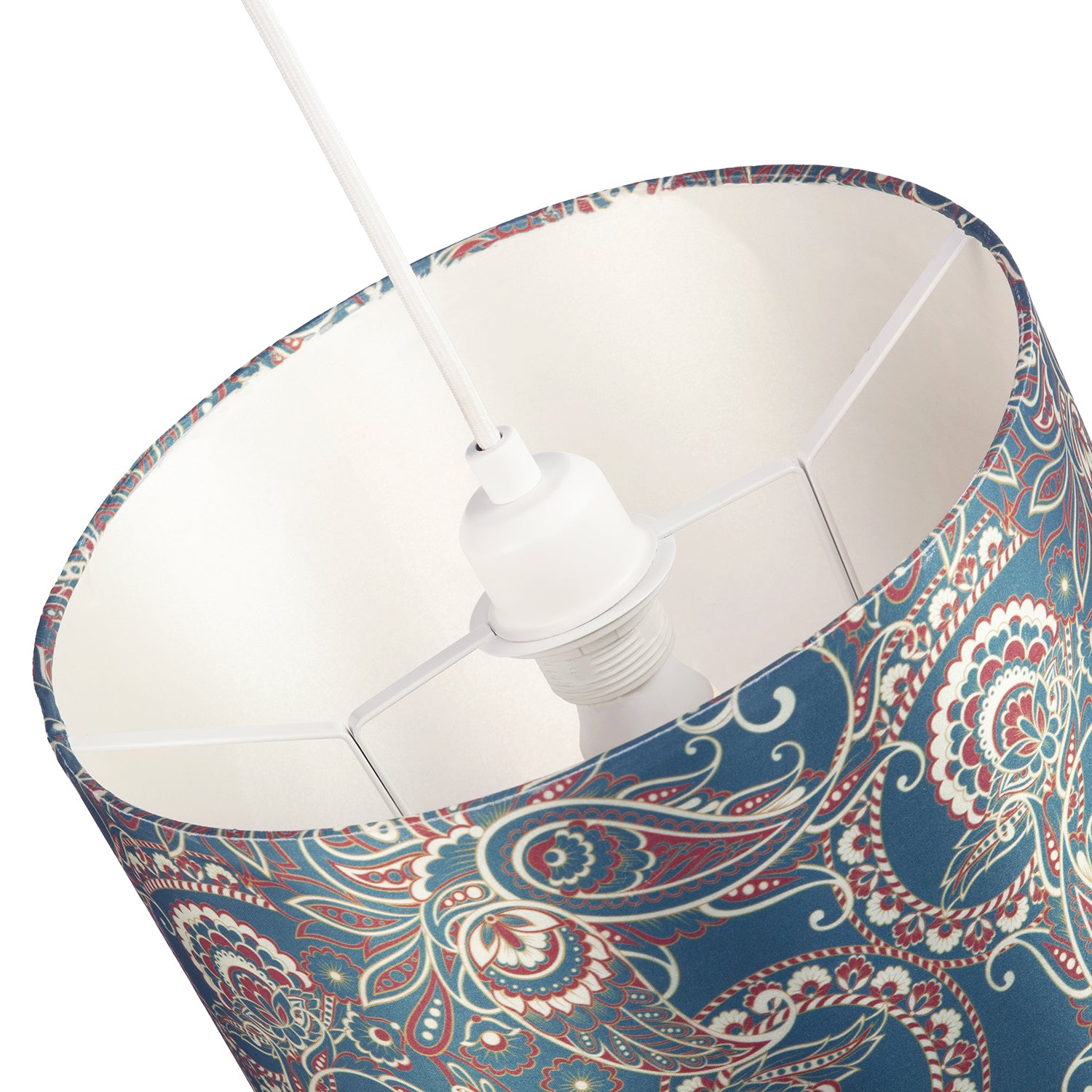 Classic Paisley Bohemian Print Satin Fabric Lamp Shade in Teal with Cream Inner Image 5