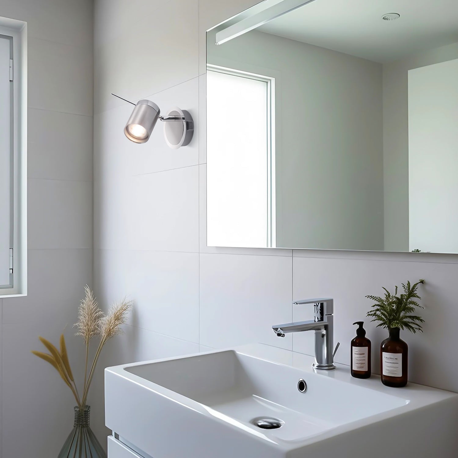 Modern Designer Chrome and Satin Nickel Spot IP44 Bathroom Wall Light Fitting Image 6