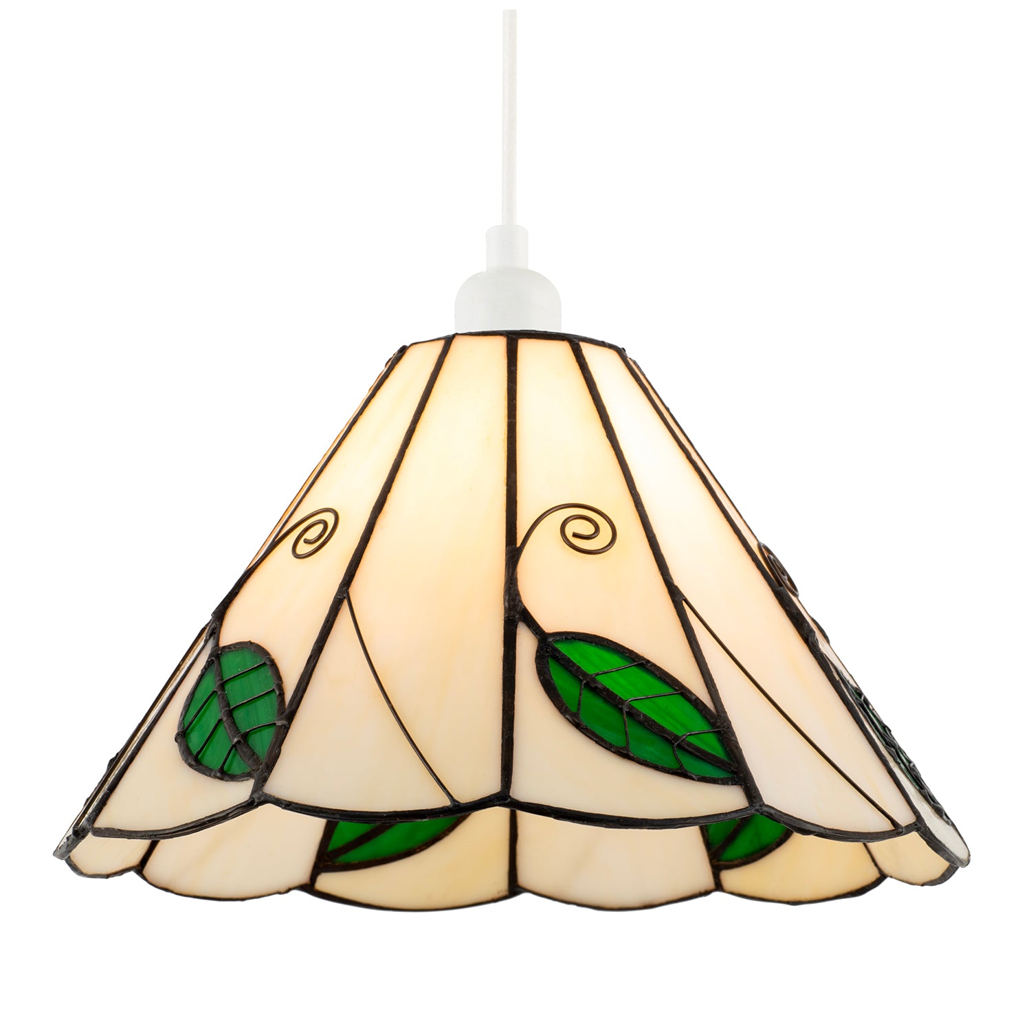Chic Floral Tiffany Glass Pendant Light Shade with Ornate Green Leaves Image 2