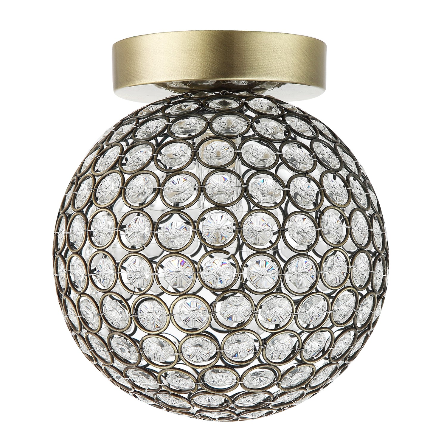 Modern Antique Brass and Clear Beaded Glass IP44 Rated Bathroom Ceiling Light Image 2