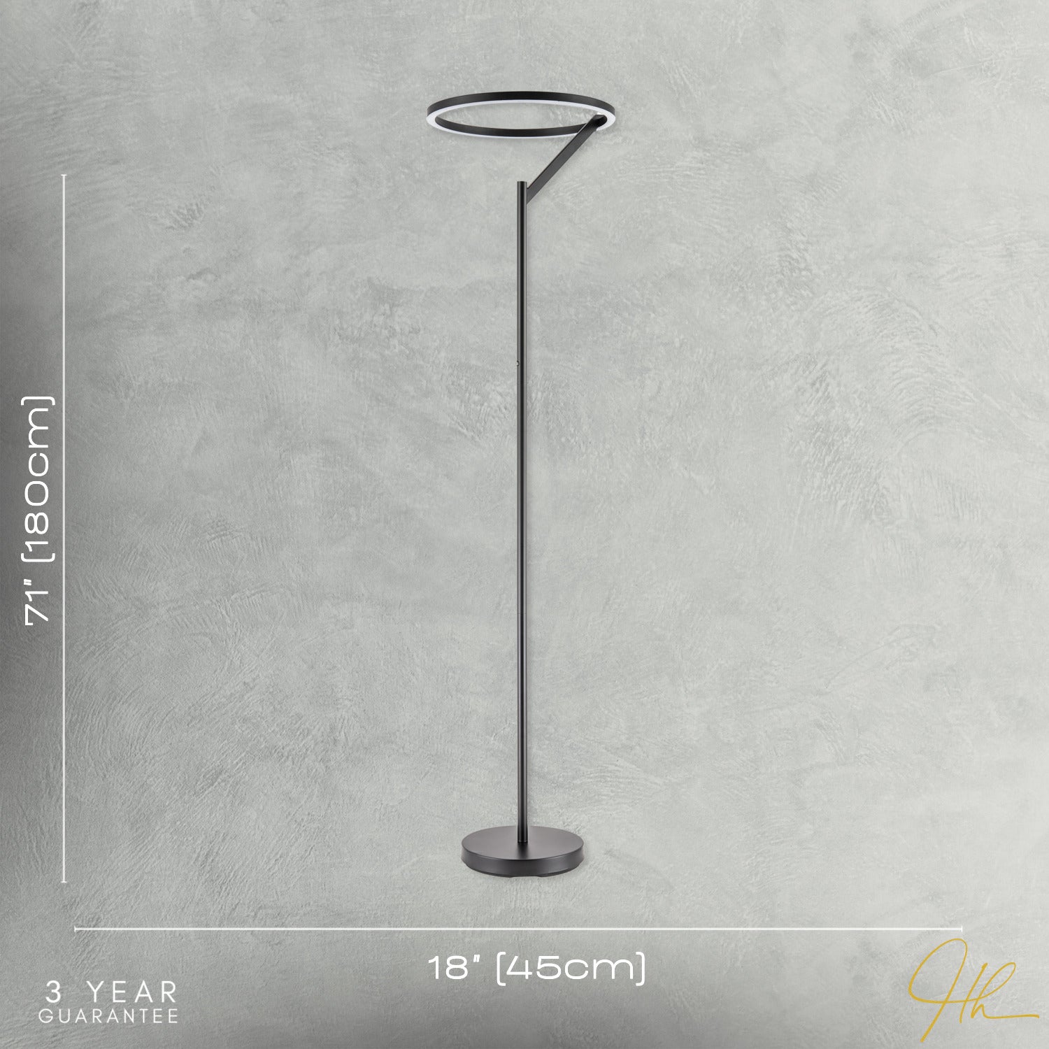 Designer Floor Lamp in Matte Black with Large LED Halo Light Ring Image 7