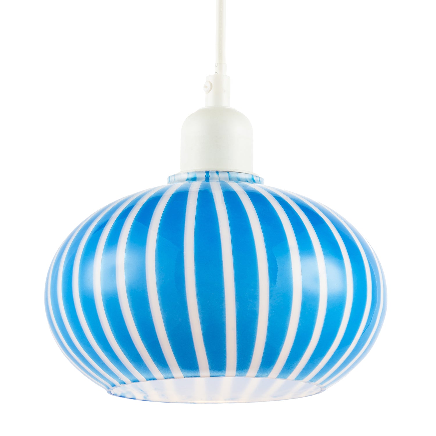 Bright Royal Blue and White Striped Glass Pendant Lighting Shade Image 2