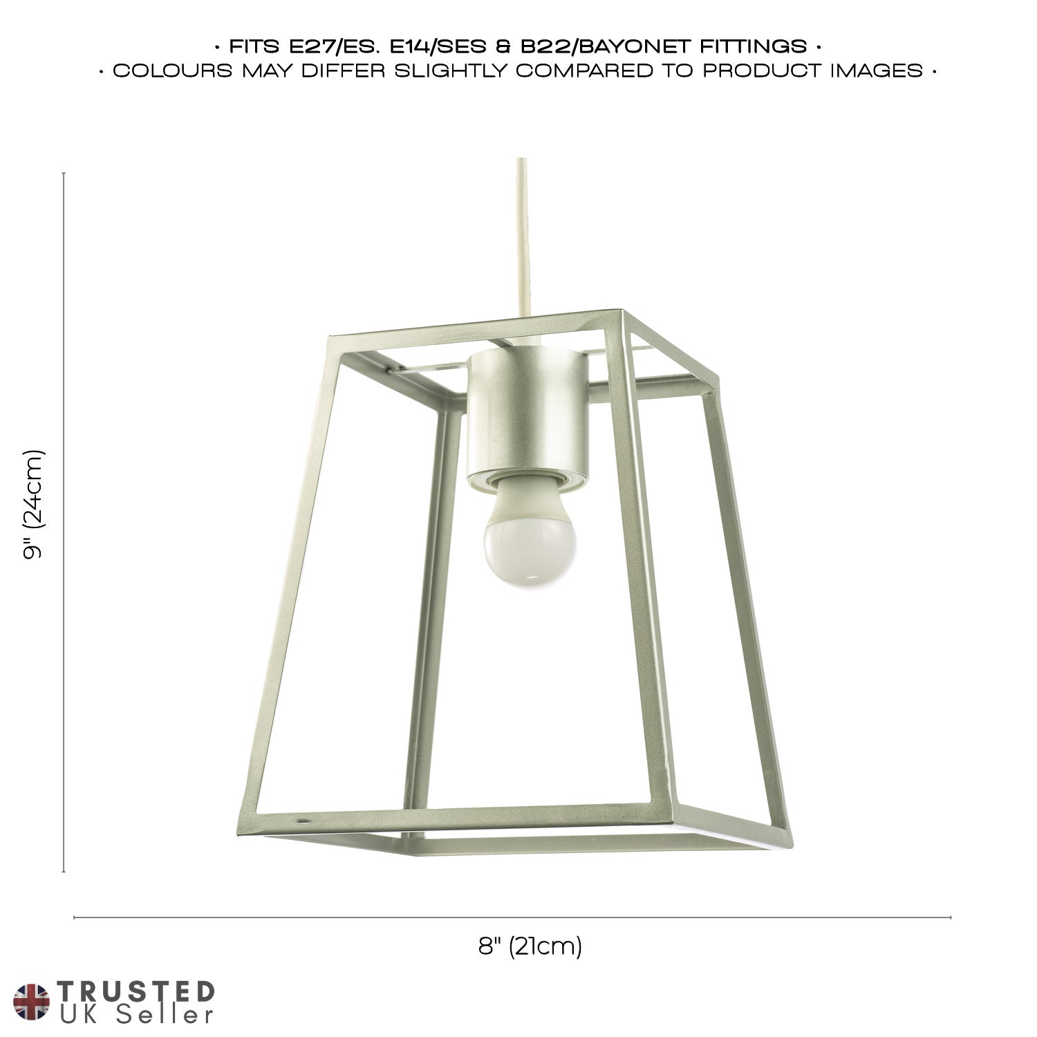 Industrial Lantern Pendant Lamp Shade in Satin Silver with Square Top and Bottom Image 7