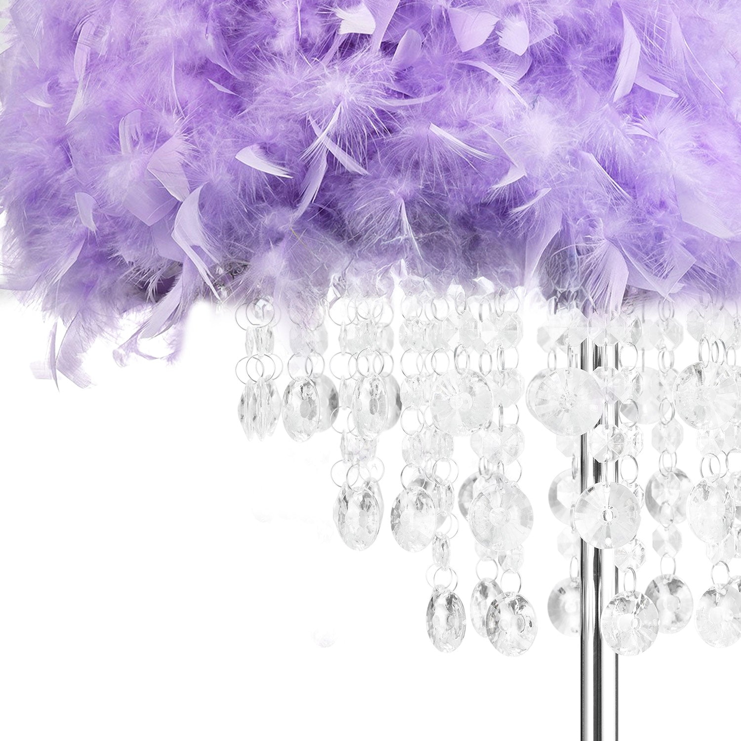 Modern Chandelier Style Lilac Feather Floor Lamp with Waterfall Drops Image 3