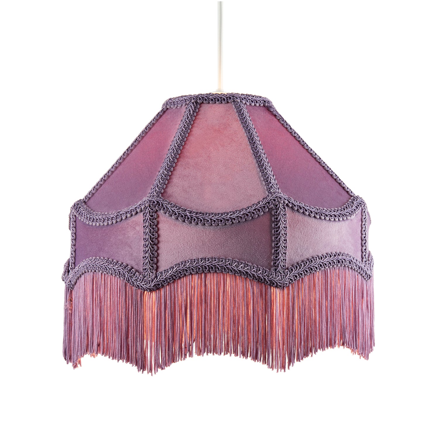 Traditional Victorian Empire Lampshade in Soft Lilac Velvet with Tassels Image 2