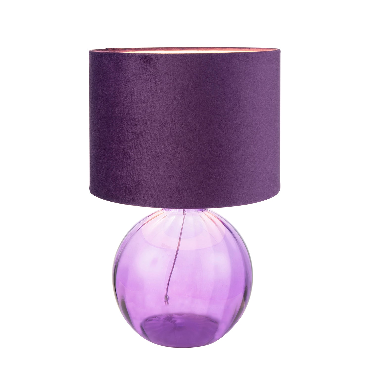 Contemporary Deep Purple Ribbed Glass Table Lamp with Soft Velvet Fabric Shade Image 5